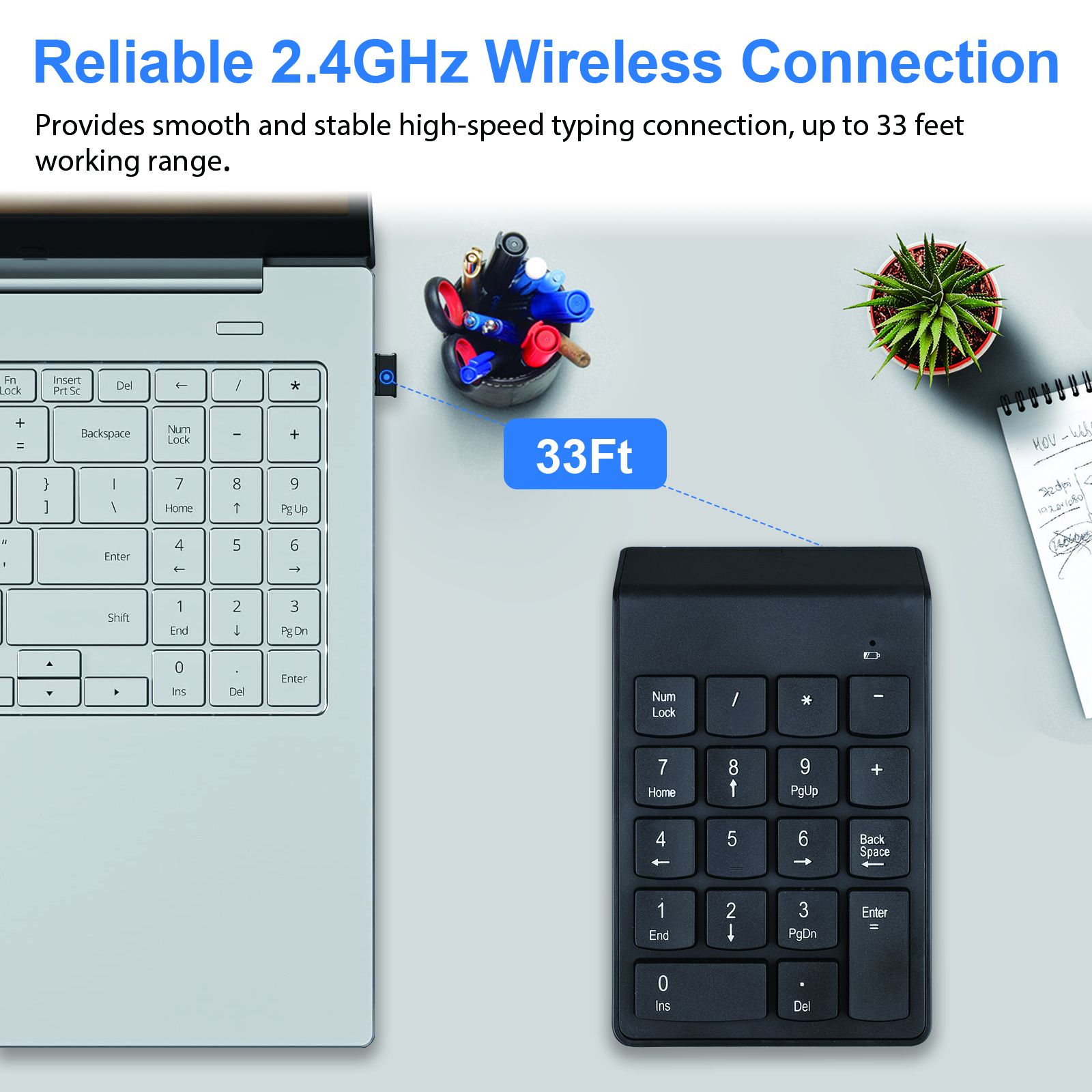 Wireless Number Pad, Portable USB 2.4GHz 18-Key Financial Accounting Numeric Keypad Keyboard Extensions Compatible with Data Entry in Excel for Laptop, PC, Desktop, Surface Pro, Notebook, etc