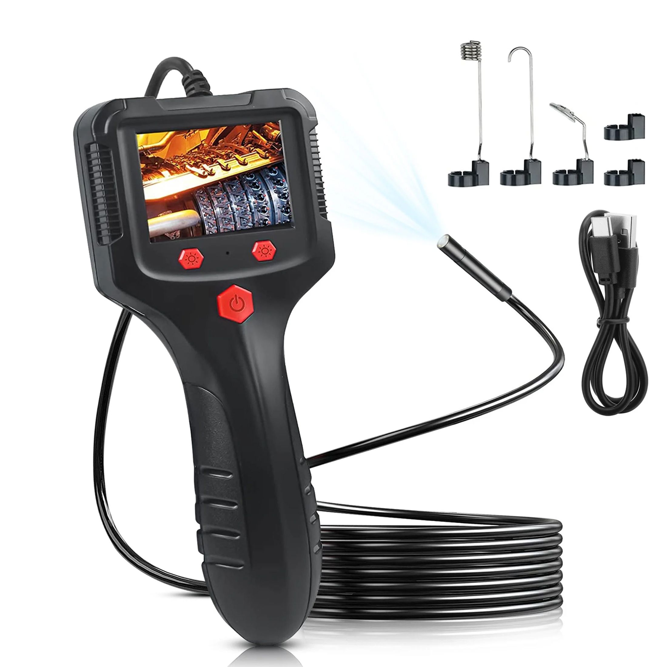 Industrial Endoscope, IP67 Waterproof Handheld Borescope Snake Inspection Camera with 6 LED Lights, 2m/6.6ft Semi-Flexible Cable