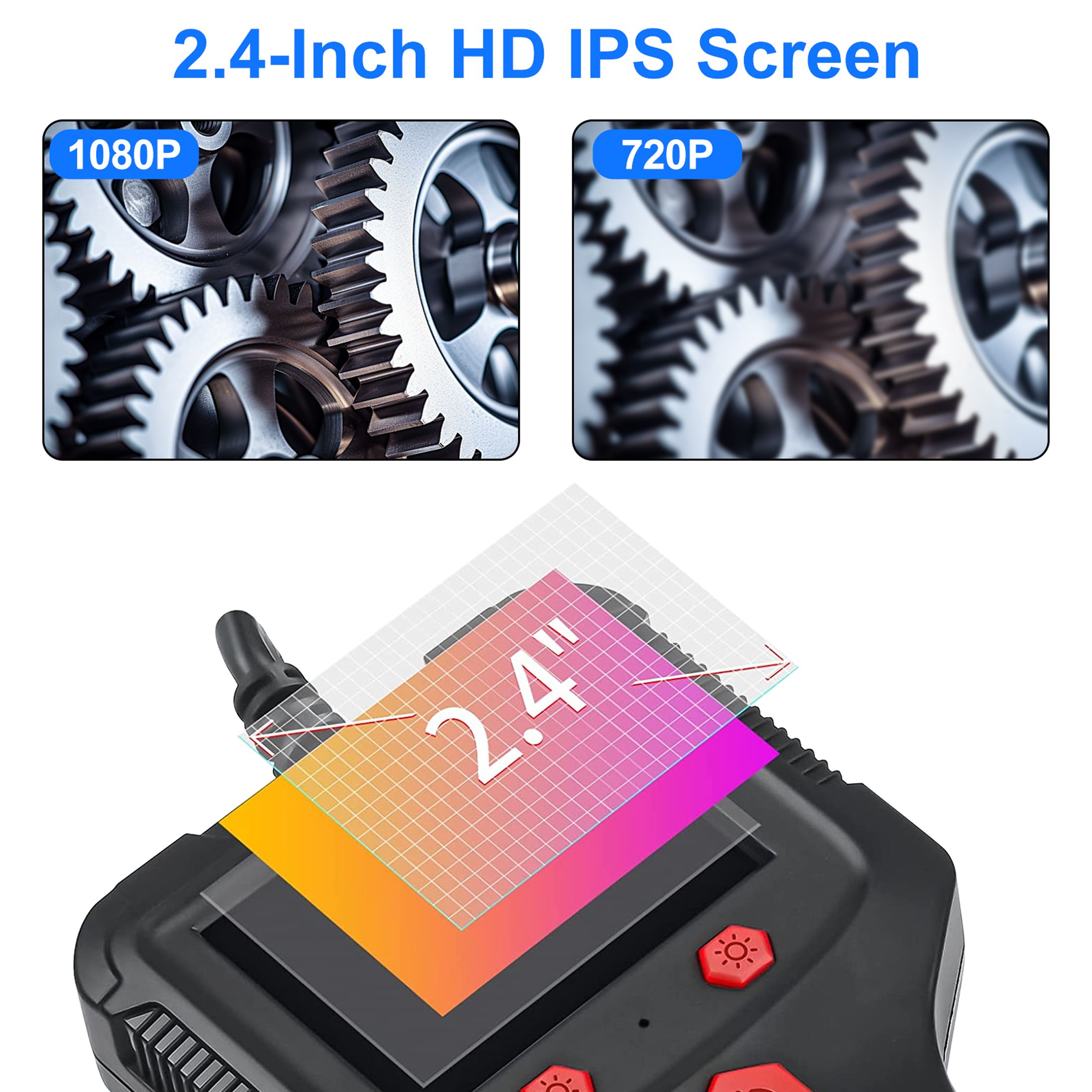 Industrial Endoscope, IP67 Waterproof Handheld Borescope Snake Inspection Camera with 6 LED Lights, 2m/6.6ft Semi-Flexible Cable