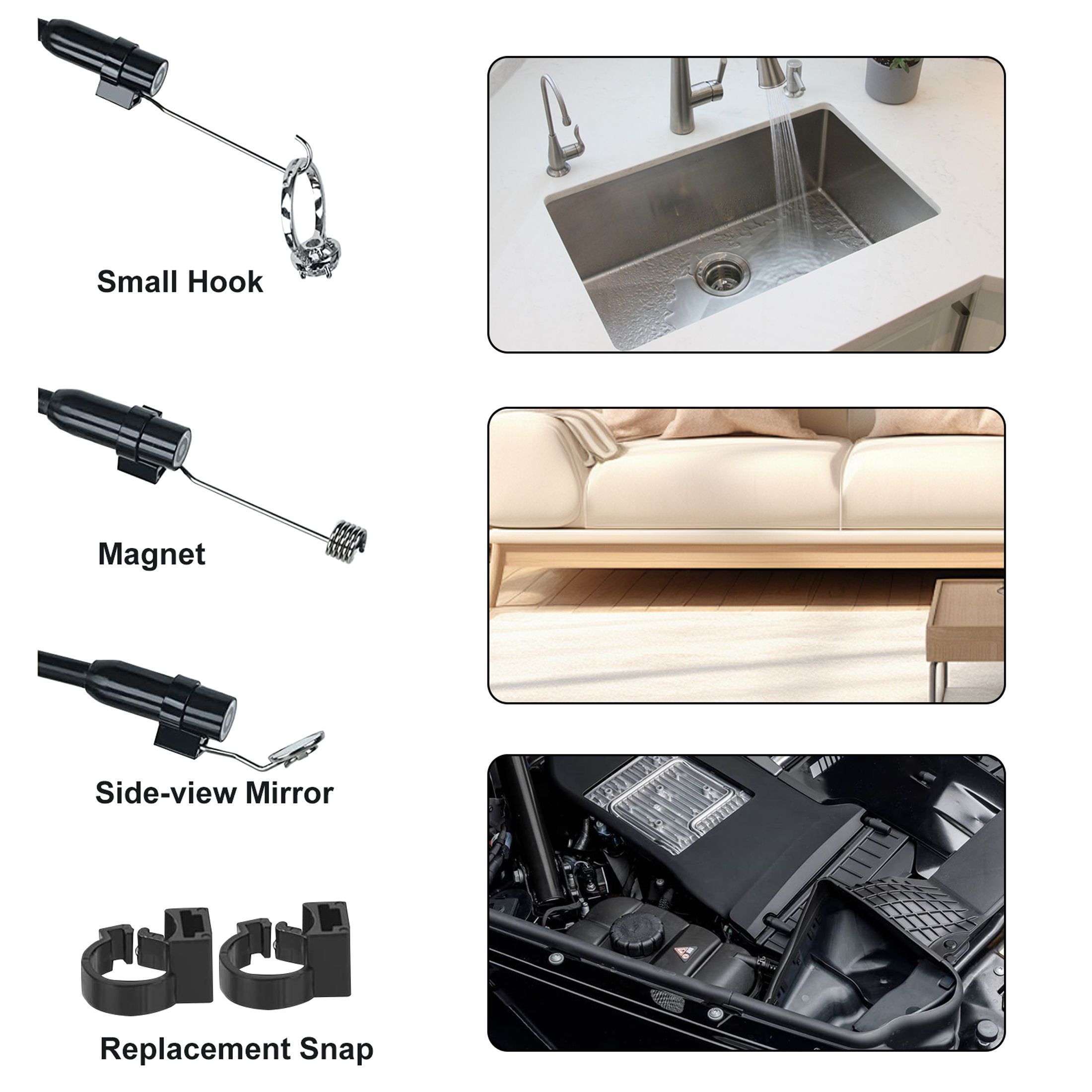 Industrial Endoscope, IP67 Waterproof Handheld Borescope Snake Inspection Camera with 6 LED Lights, 2m/6.6ft Semi-Flexible Cable