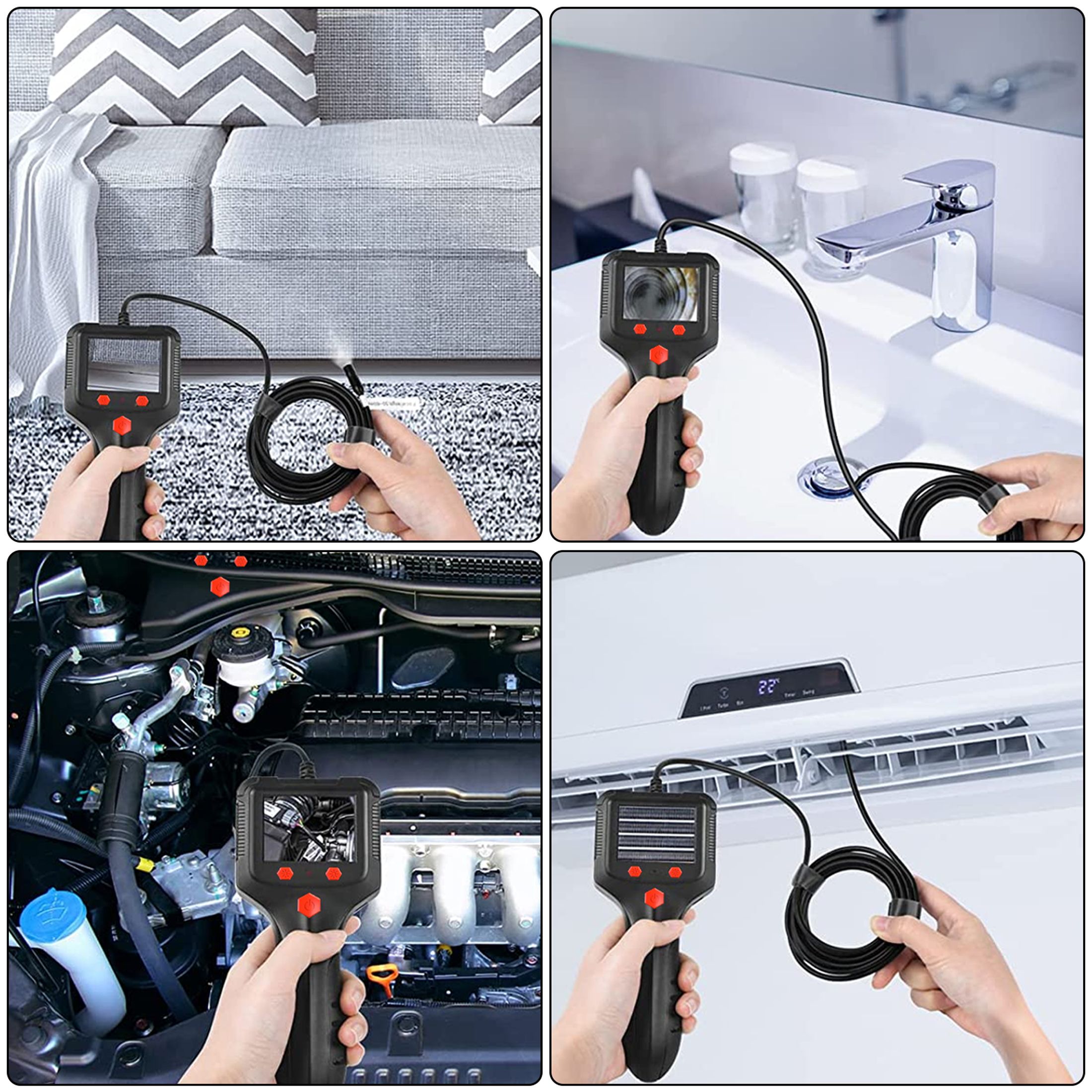 Industrial Endoscope, IP67 Waterproof Handheld Borescope Snake Inspection Camera with 6 LED Lights, 2m/6.6ft Semi-Flexible Cable