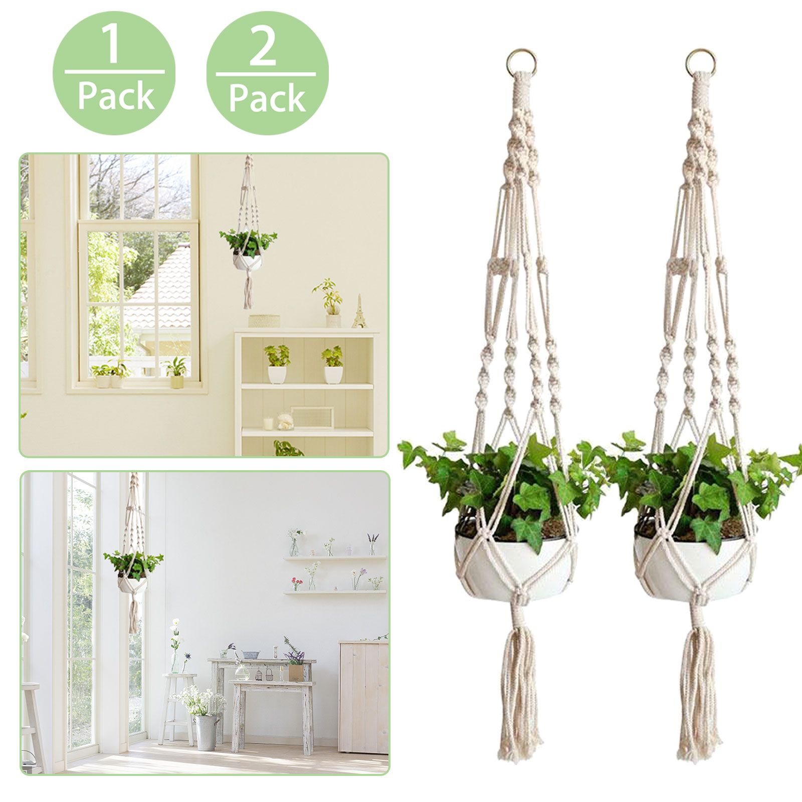 2/1pcs Macrame Plant Hangers, Indoor Outdoor Hanging Planter Baskets, Decorative Flower Pot Holders for Succulents Cacti Herbs, Boho Home Decor