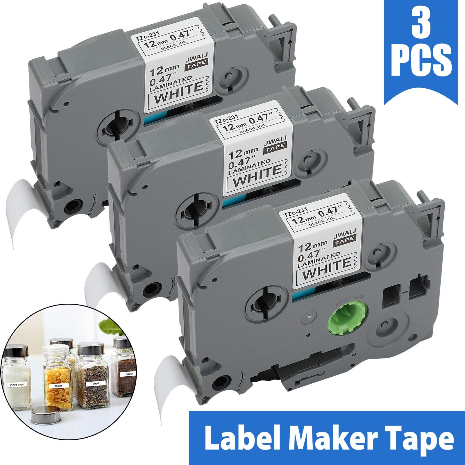 Label Tape, 3 Pcs Compatible Label Tape Replacement, Fits for Brother P-Touch TZe-231 TZe Tape, 12mm 0.47 Laminated White TZ Label Maker Tape, Compatible with Brother PT-H110 PT-D210 PT-D200