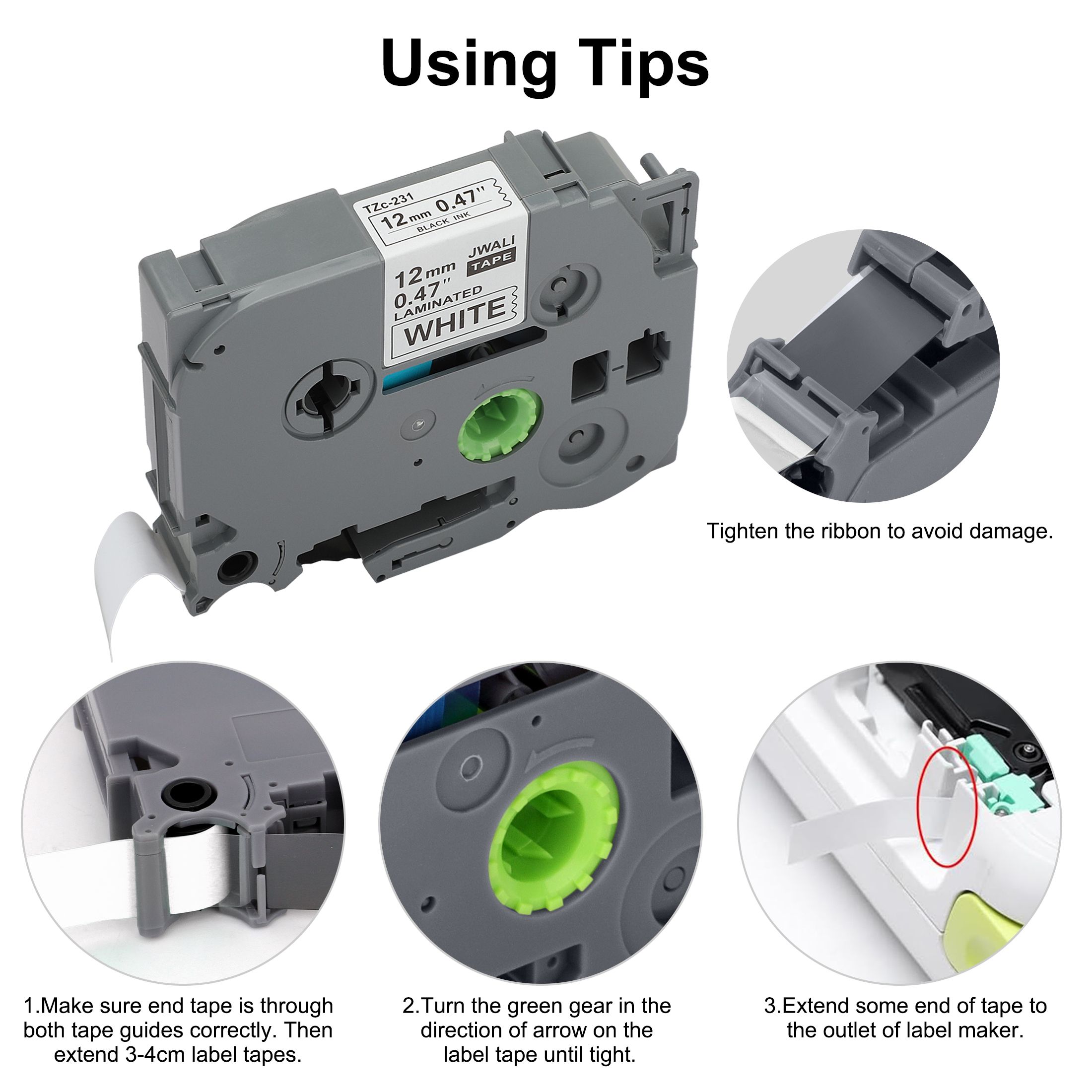 Label Tape, 3 Pcs Compatible Label Tape Replacement, Fits for Brother P-Touch TZe-231 TZe Tape, 12mm 0.47 Laminated White TZ Label Maker Tape, Compatible with Brother PT-H110 PT-D210 PT-D200