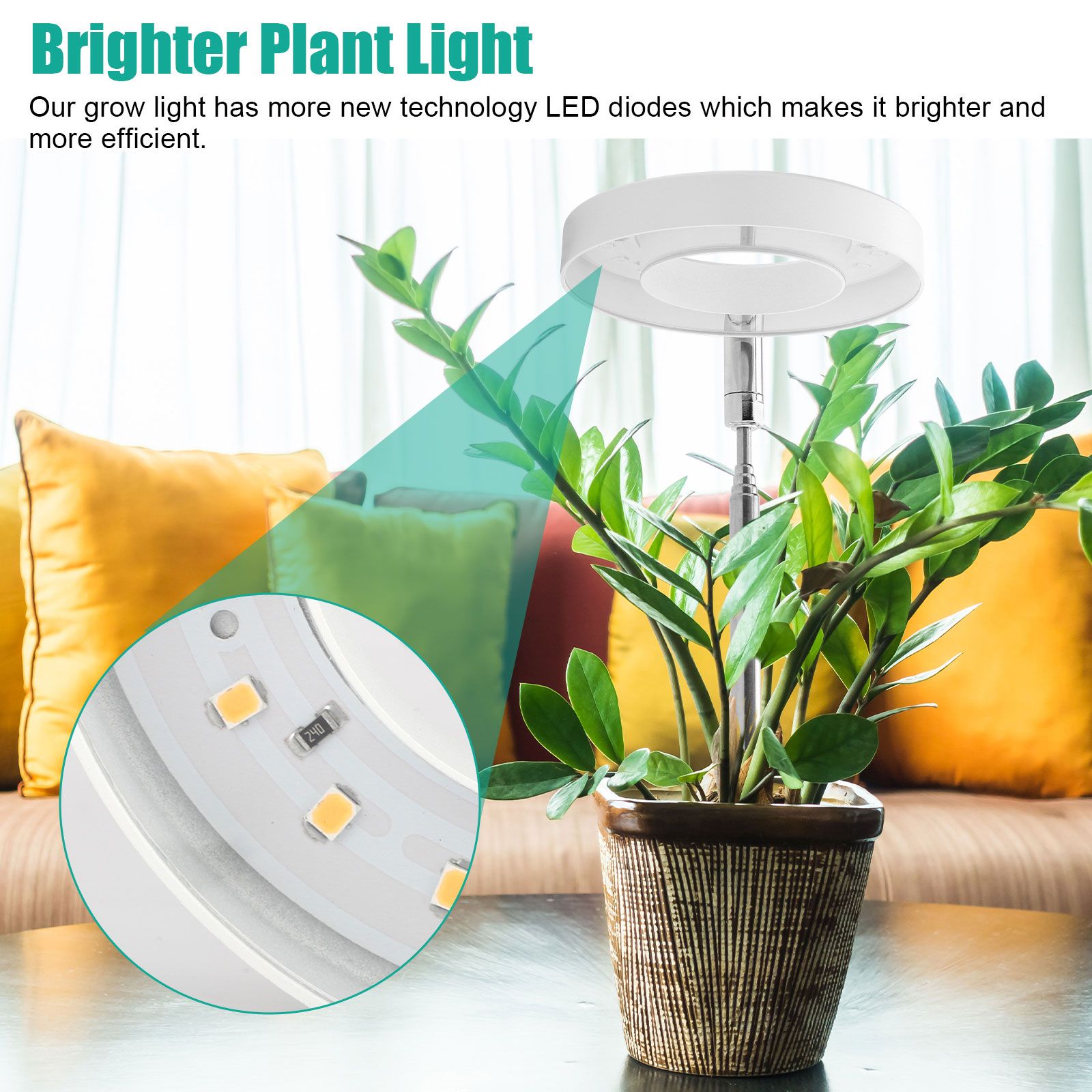 Grow Lights for Indoor Plants, LED Full Spectrum Plant Light, Height Adjustable Grow Light with 4 Dimmable Brightness, 4/8/12H On/Off Timer, Splashproof Halo Plant Lamp for Small Plants