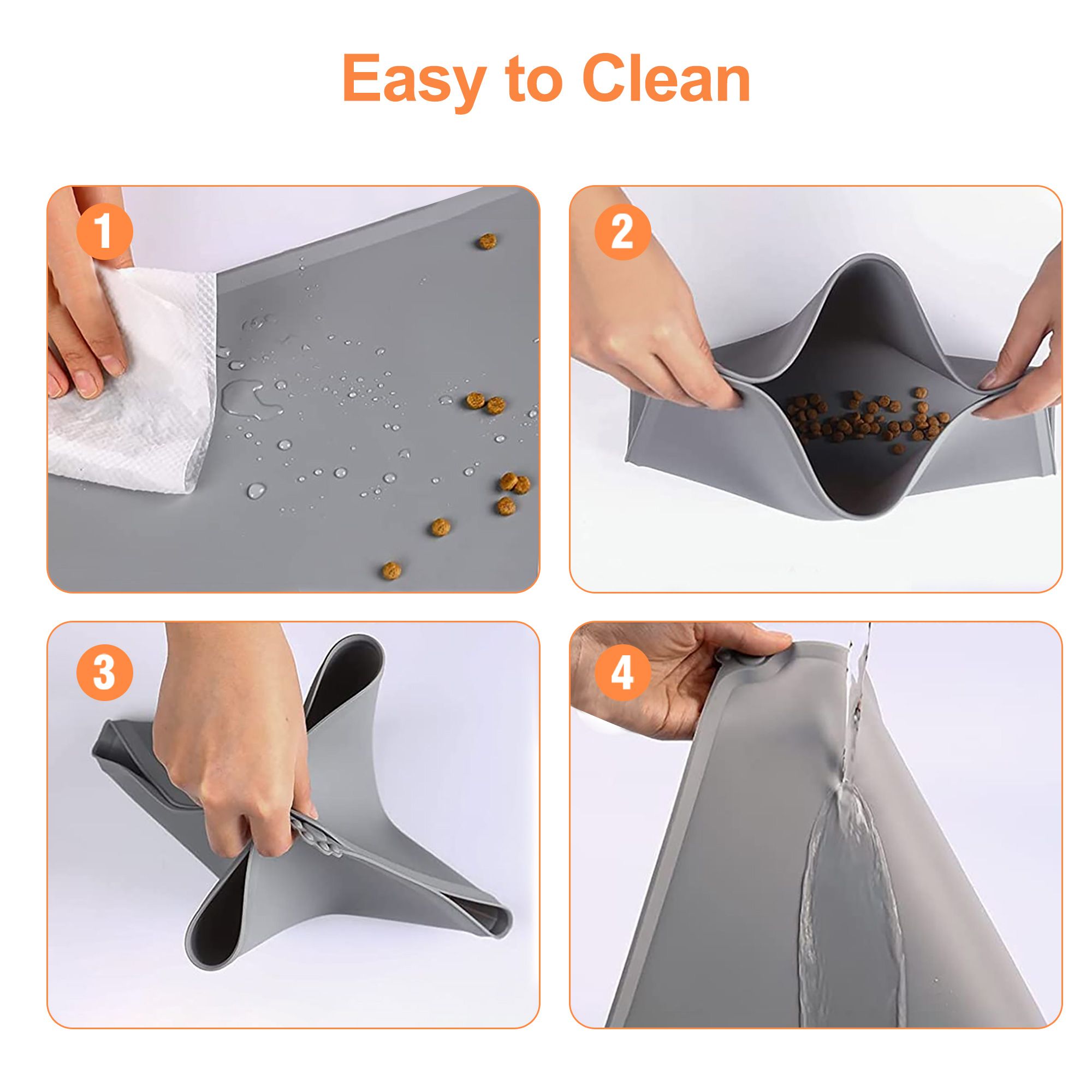 Pet Placemat Mat, 47 x 28cm Dog Cat Feeding Food Pad Silicone Waterproof, Gray