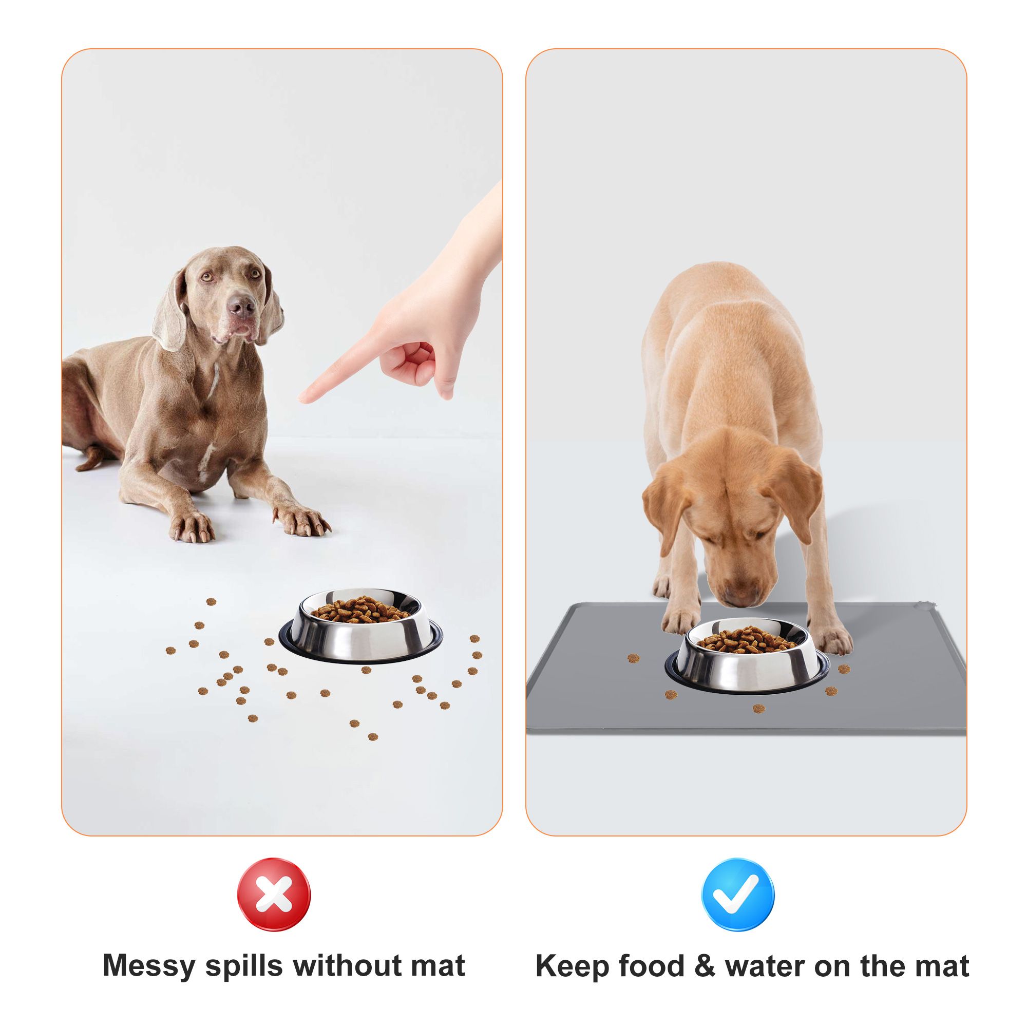 Pet Placemat Mat, 47 x 28cm Dog Cat Feeding Food Pad Silicone Waterproof, Gray