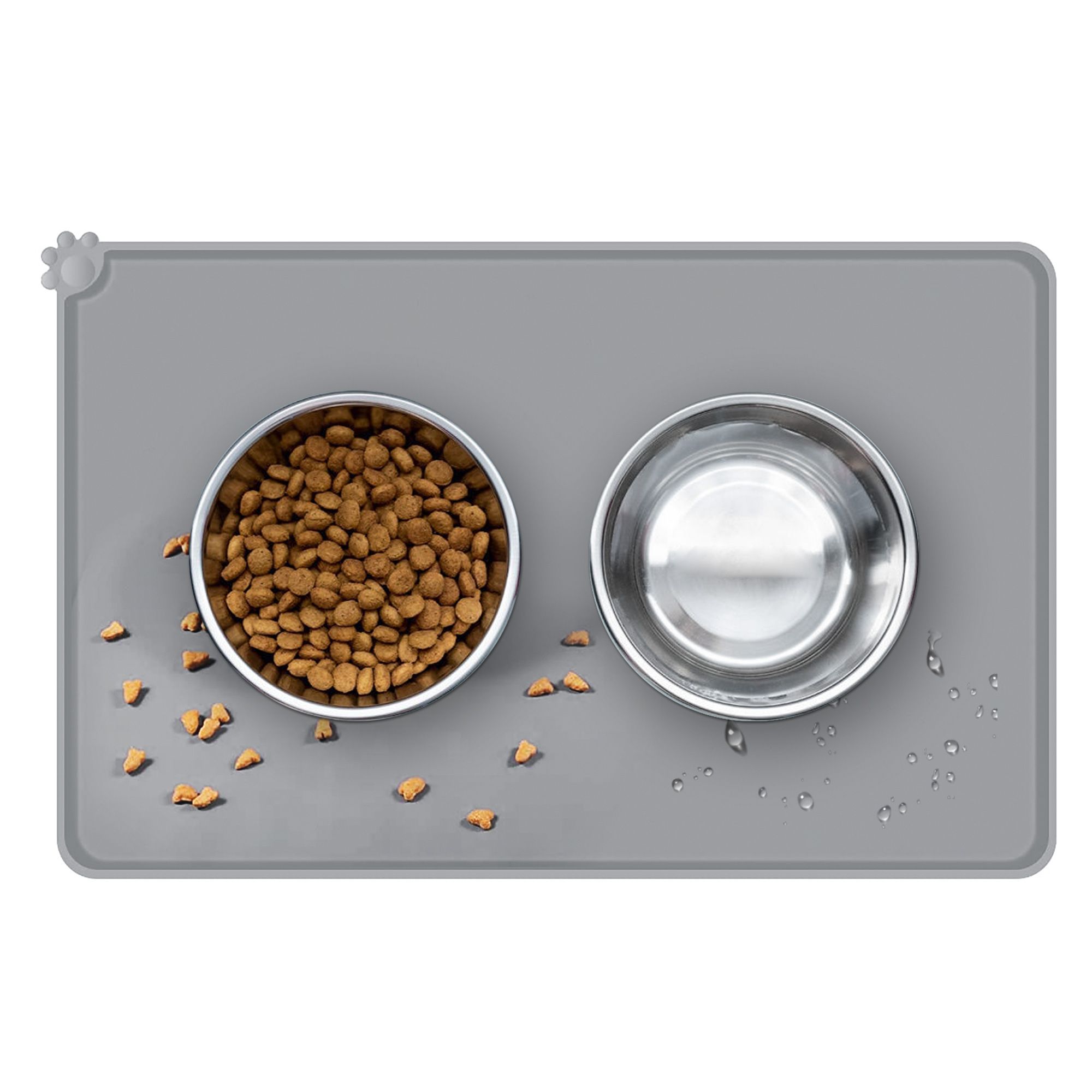 Pet Placemat Mat, 47 x 28cm Dog Cat Feeding Food Pad Silicone Waterproof, Gray