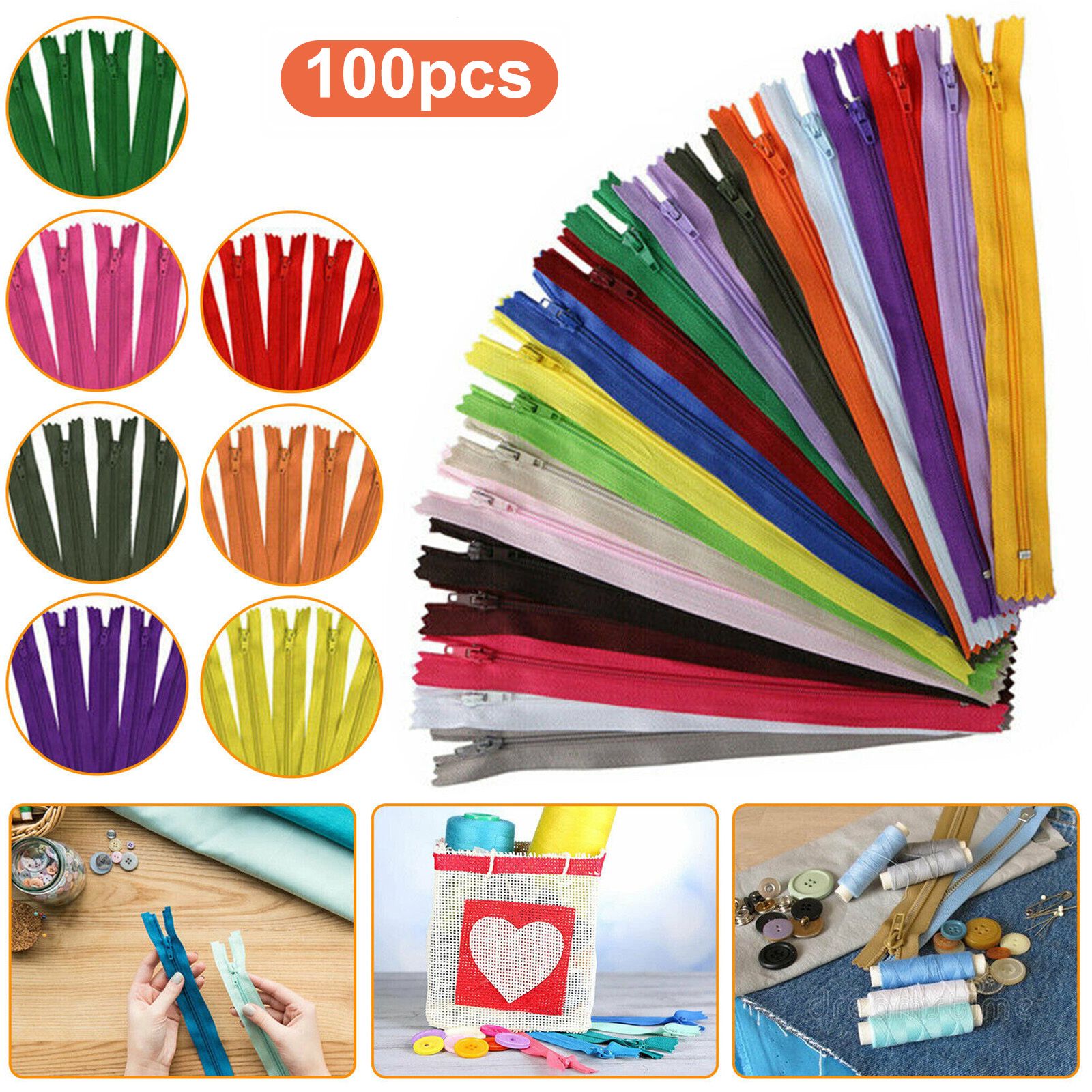100pcs 20cm Nylon Coil Zippers Tailor, Sewing Tools Garment Accessories Zipper Sewing Fasteners (Assorted Colors)