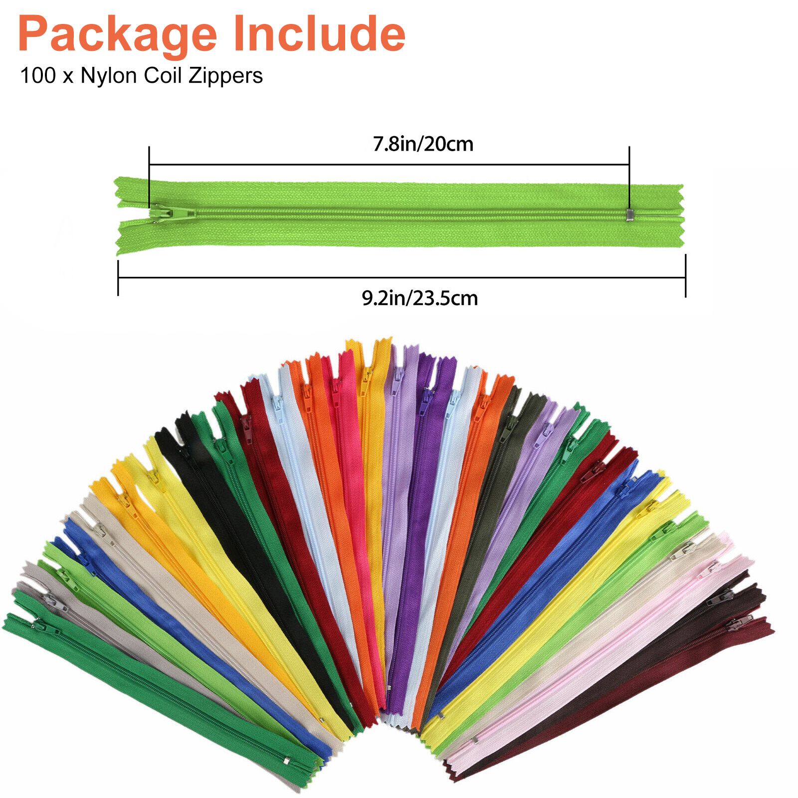 100pcs 20cm Nylon Coil Zippers Tailor, Sewing Tools Garment Accessories Zipper Sewing Fasteners (Assorted Colors)