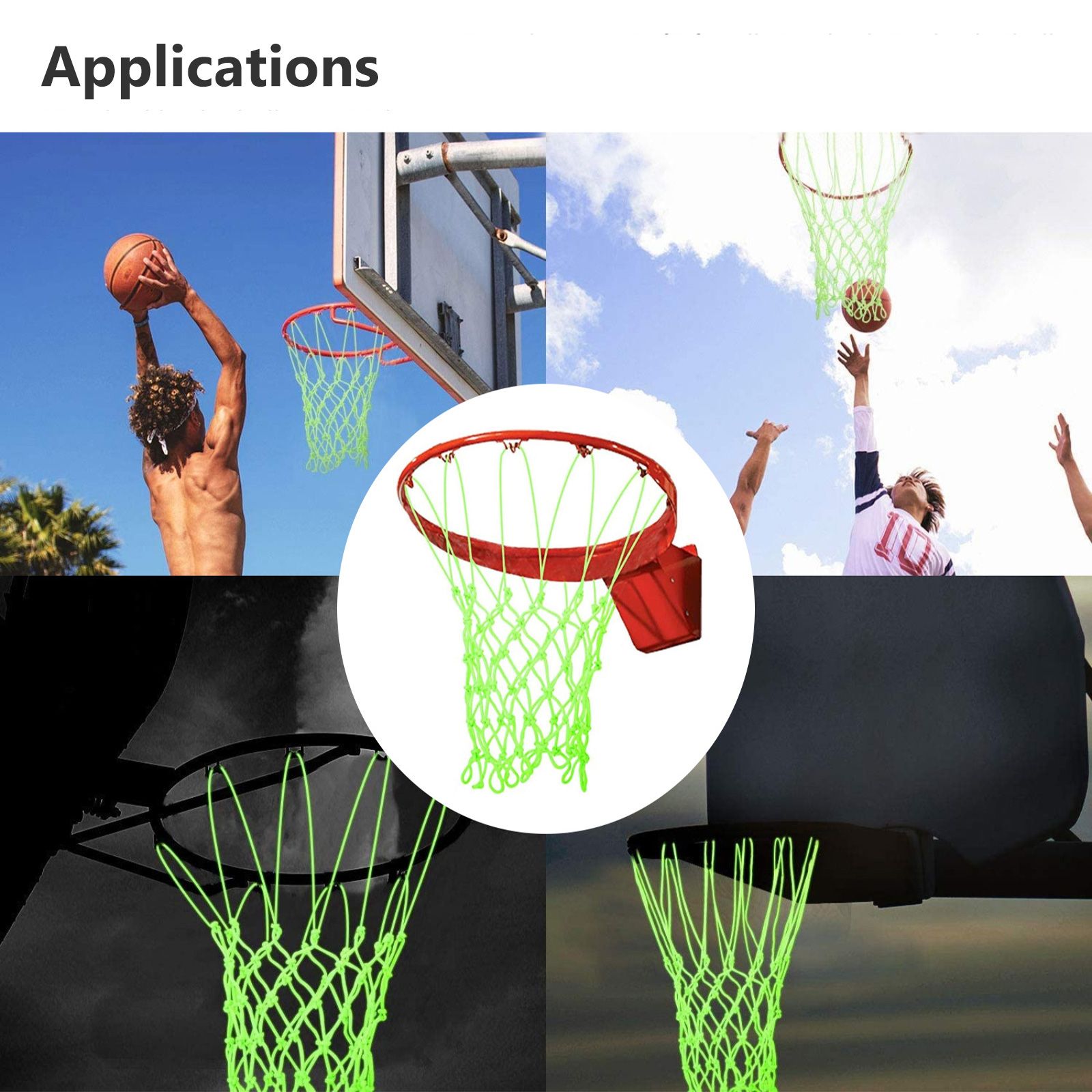 Luminous Basketball Net, Heavy Duty Nightlight Basketball Net, Glow in the Dark, All Weather Anti Whip, 12 Loops Standard Size Basketball Net for Outdoor Sports, Nylon