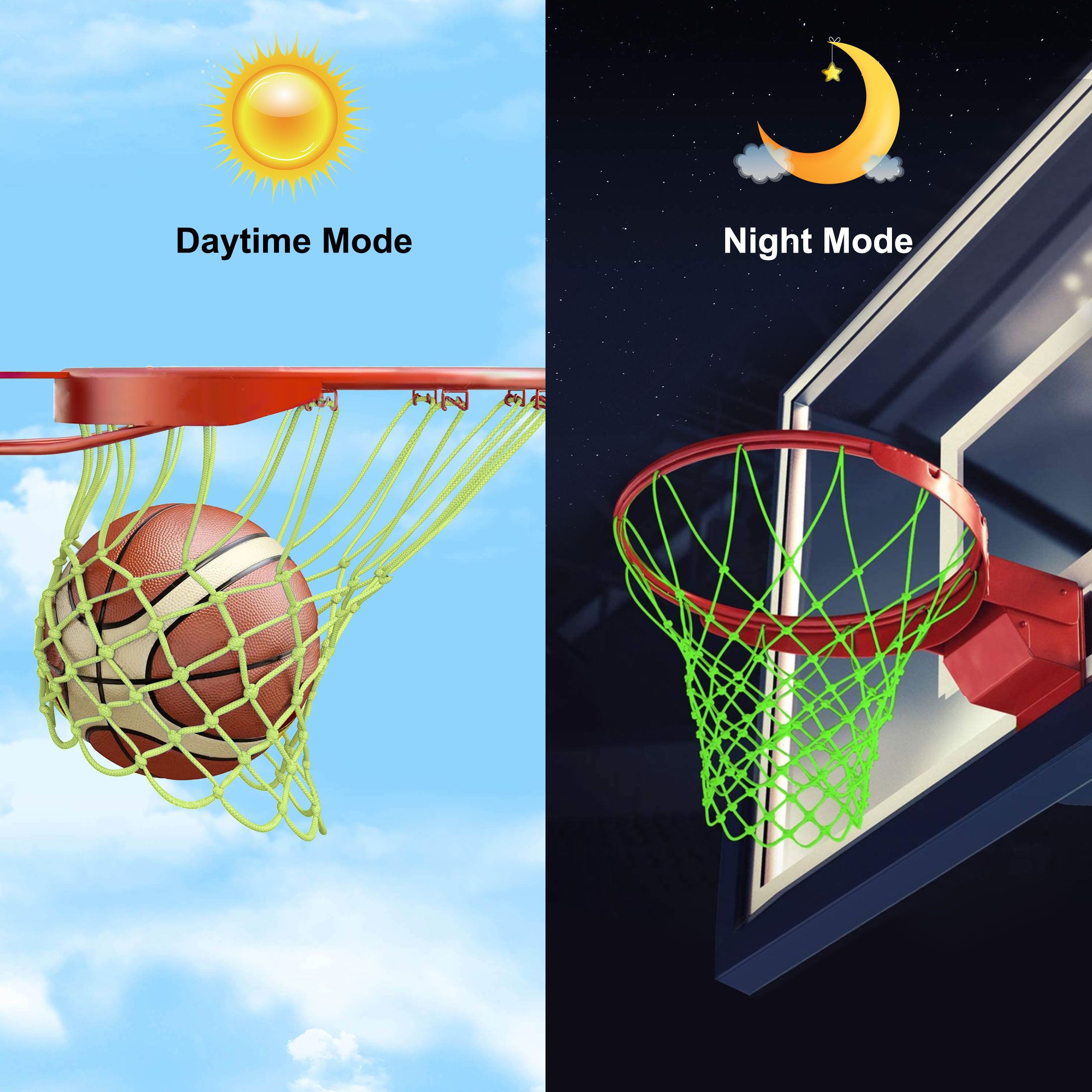 Luminous Basketball Net, Heavy Duty Nightlight Basketball Net, Glow in the Dark, All Weather Anti Whip, 12 Loops Standard Size Basketball Net for Outdoor Sports, Nylon