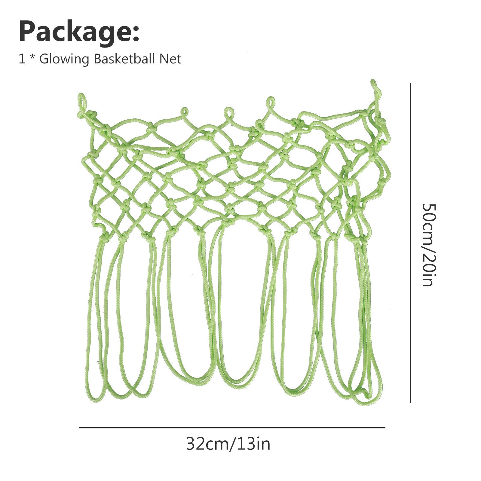 Luminous Basketball Net, Heavy Duty Nightlight Basketball Net, Glow in the Dark, All Weather Anti Whip, 12 Loops Standard Size Basketball Net for Outdoor Sports, Nylon