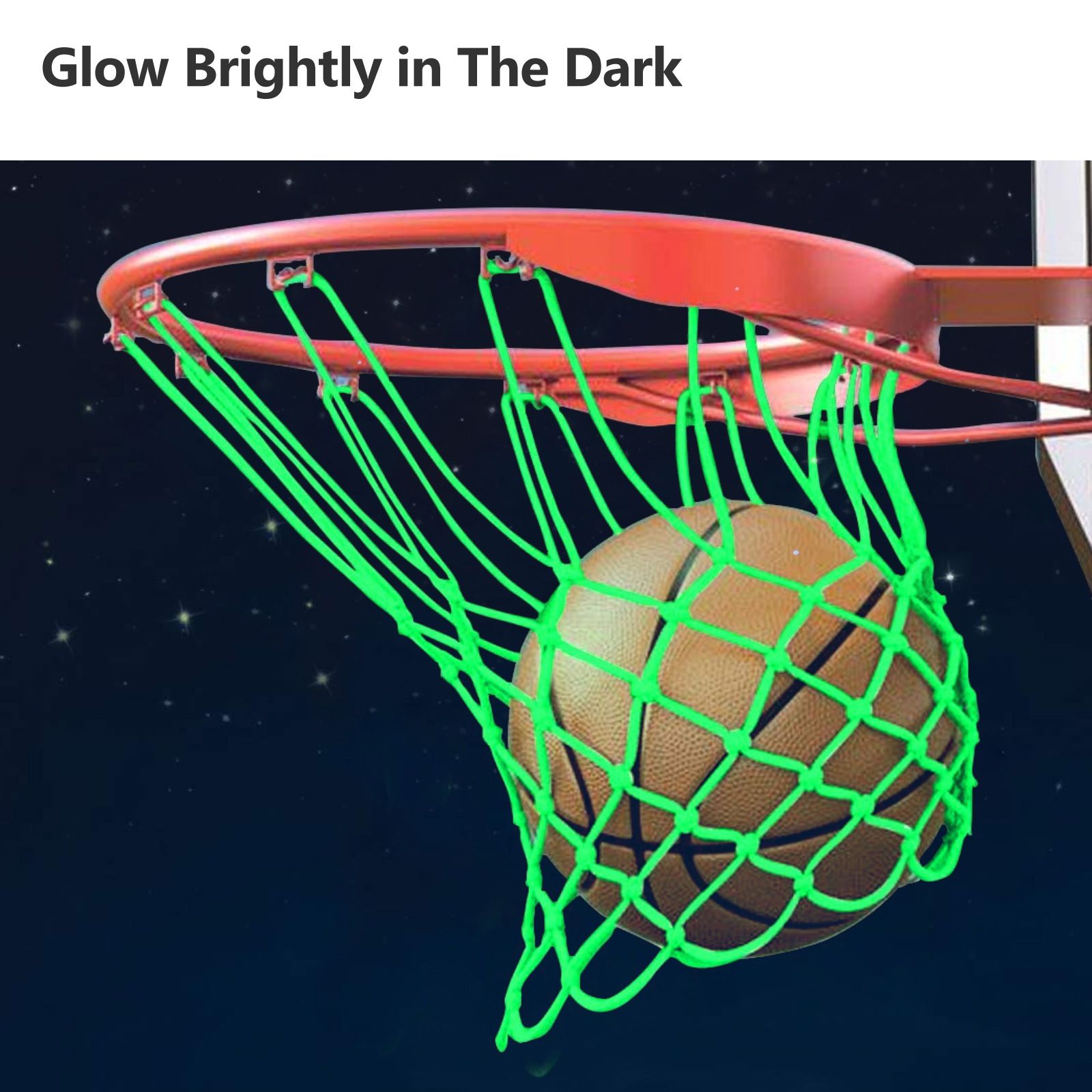 Luminous Basketball Net, Heavy Duty Nightlight Basketball Net, Glow in the Dark, All Weather Anti Whip, 12 Loops Standard Size Basketball Net for Outdoor Sports, Nylon