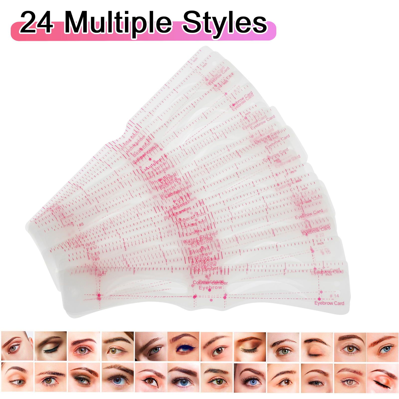 Eyebrow Stencil, 24pcs Eyebrow Shaper Kit, Reusable Eyebrow Trimming Tool for Women, Eyebrow Grooming Stencil Kit DIY Shaping Templates with Fixing Rope, 3 Mins Makeup, Suitable for 98%