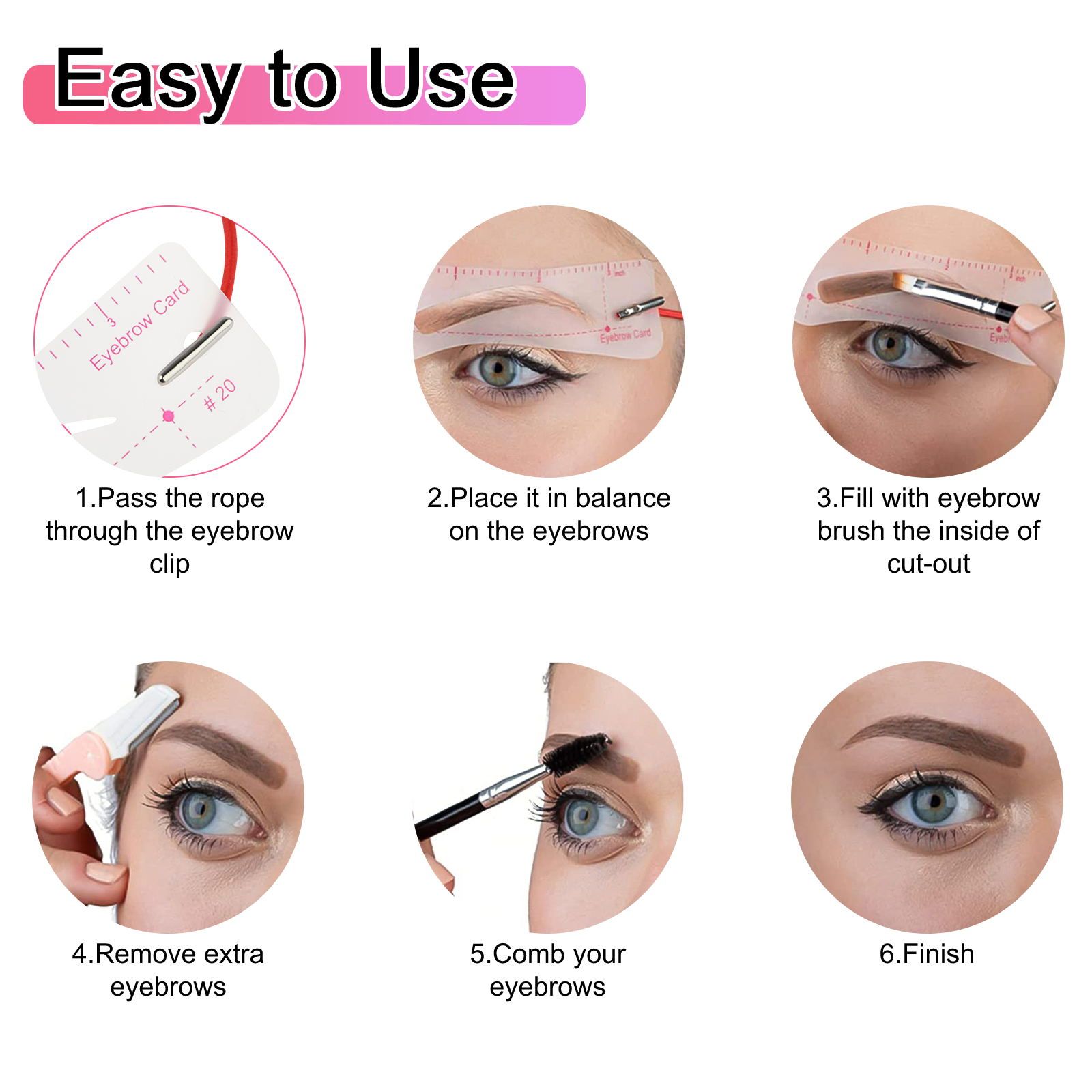 Eyebrow Stencil, 24pcs Eyebrow Shaper Kit, Reusable Eyebrow Trimming Tool for Women, Eyebrow Grooming Stencil Kit DIY Shaping Templates with Fixing Rope, 3 Mins Makeup, Suitable for 98%
