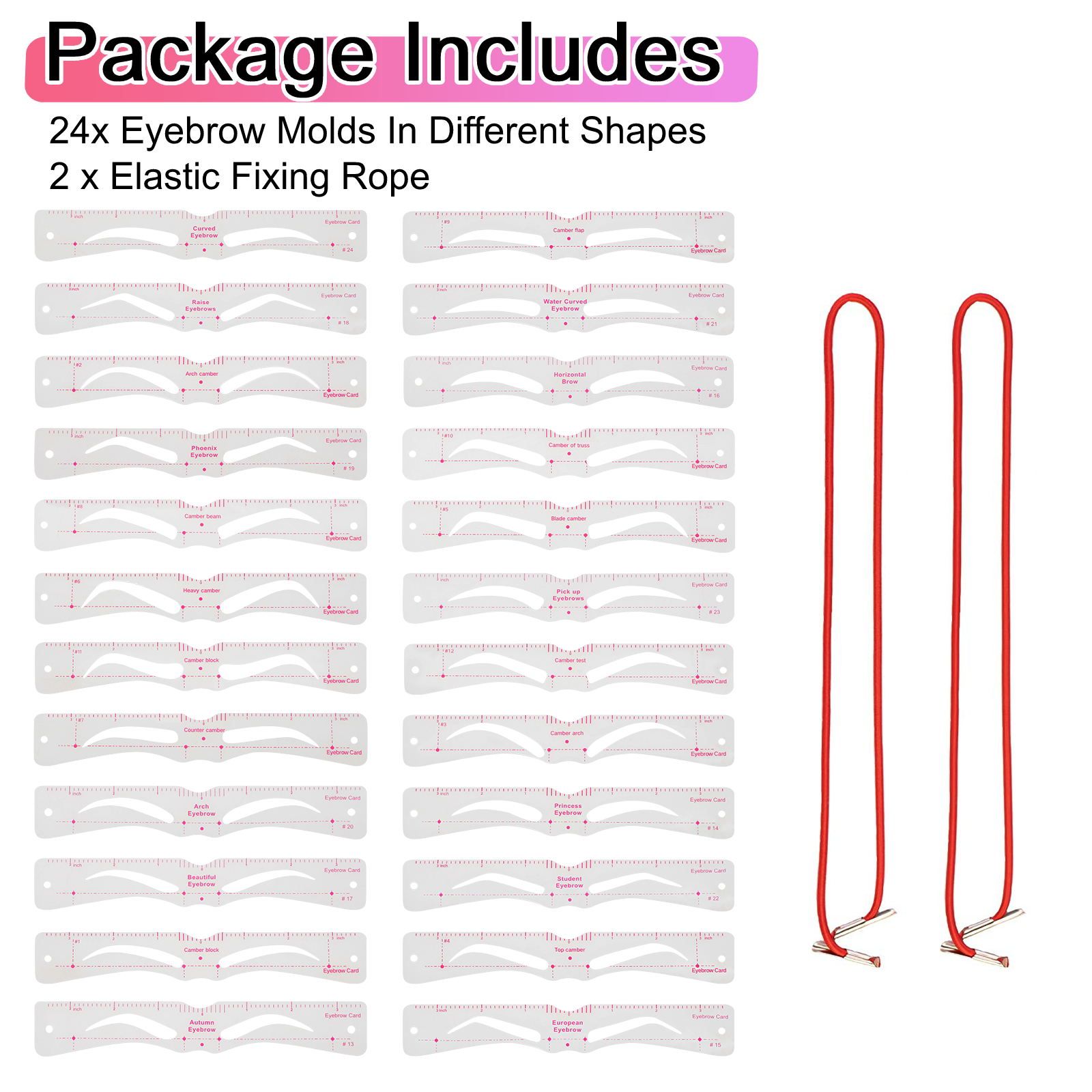 Eyebrow Stencil, 24pcs Eyebrow Shaper Kit, Reusable Eyebrow Trimming Tool for Women, Eyebrow Grooming Stencil Kit DIY Shaping Templates with Fixing Rope, 3 Mins Makeup, Suitable for 98%