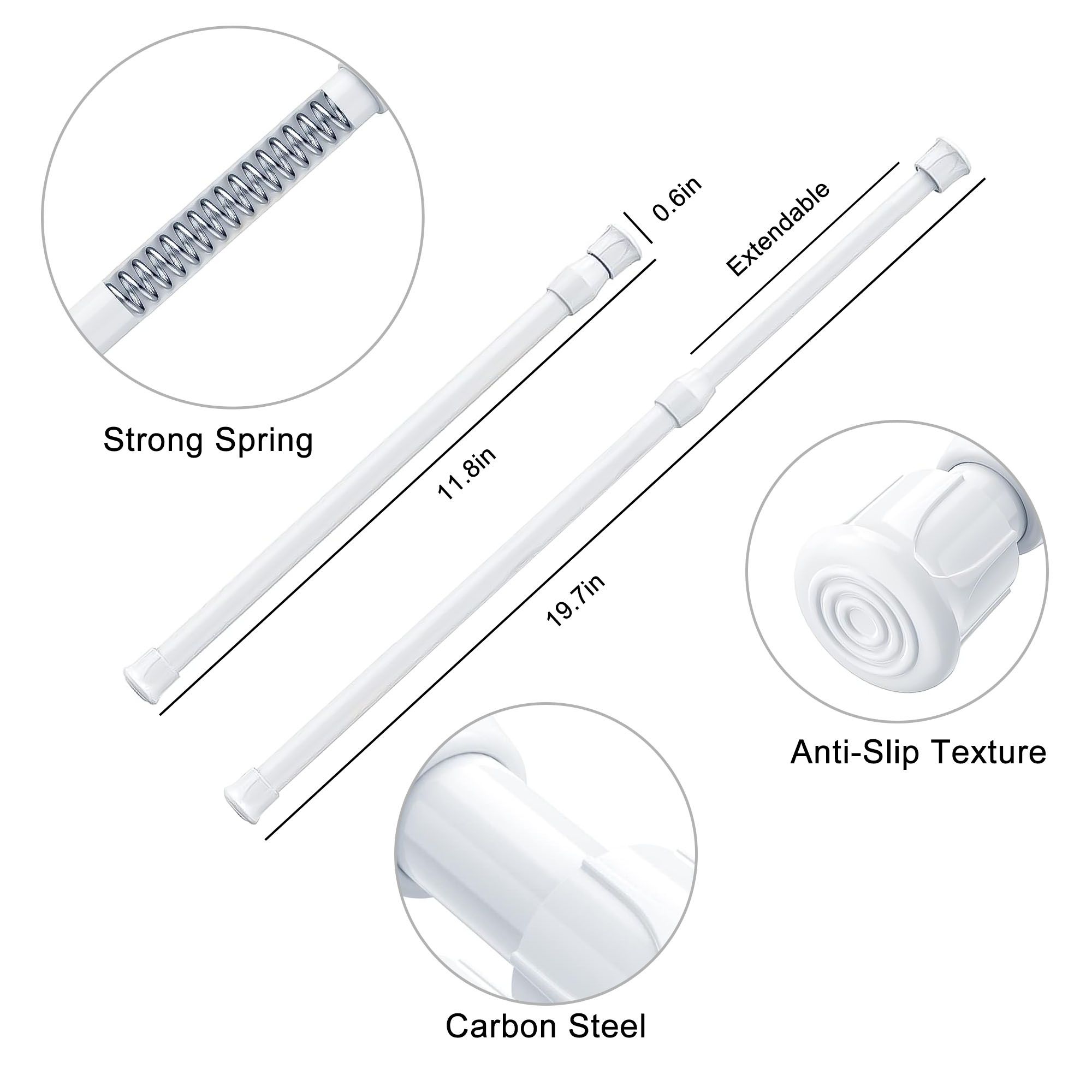 5pcs Adjustable Spring Tension Rods, 30cm x 50cm White Metal Cupboard Bars Window Curtain Rod Closet Rod