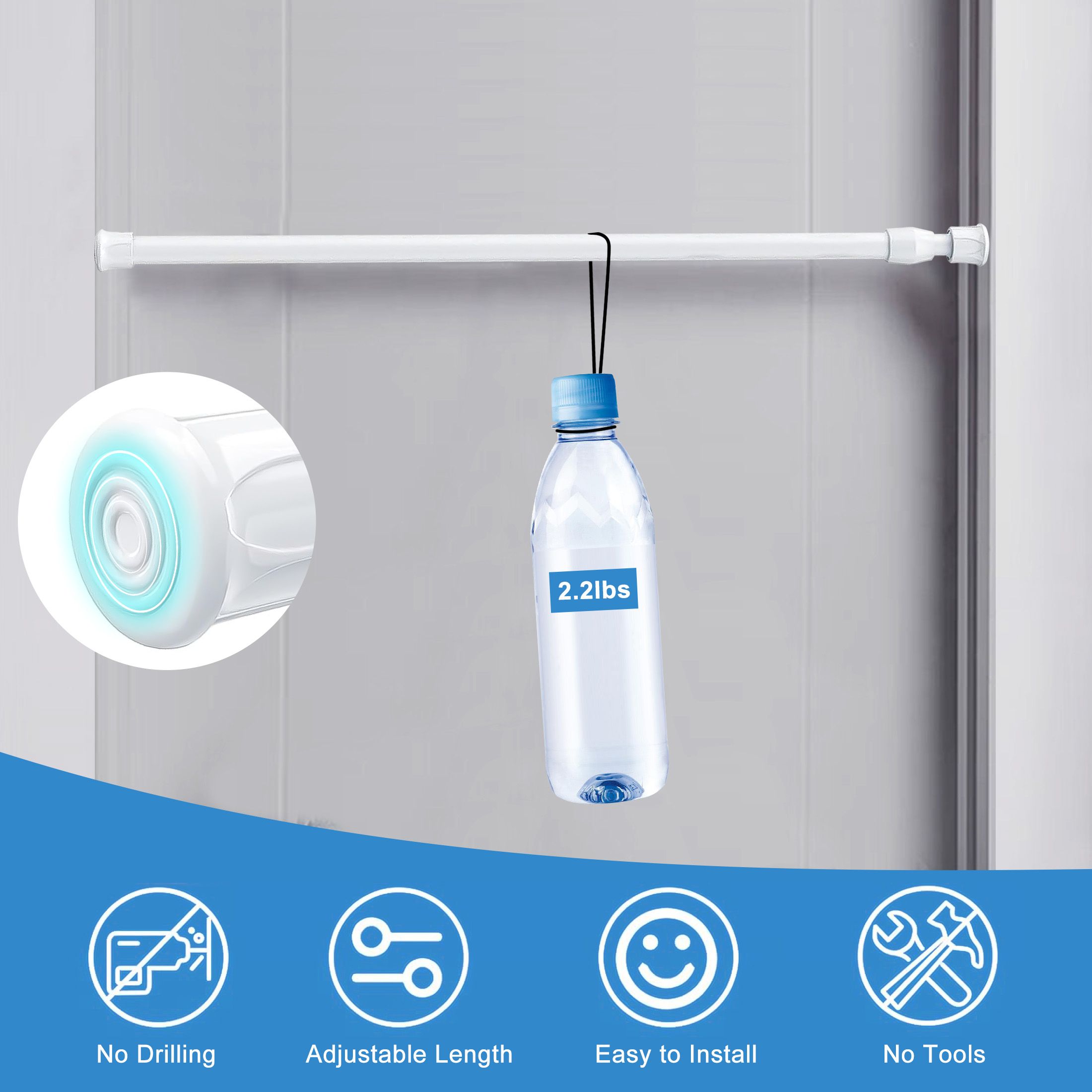 5pcs Adjustable Spring Tension Rods, 30cm x 50cm White Metal Cupboard Bars Window Curtain Rod Closet Rod