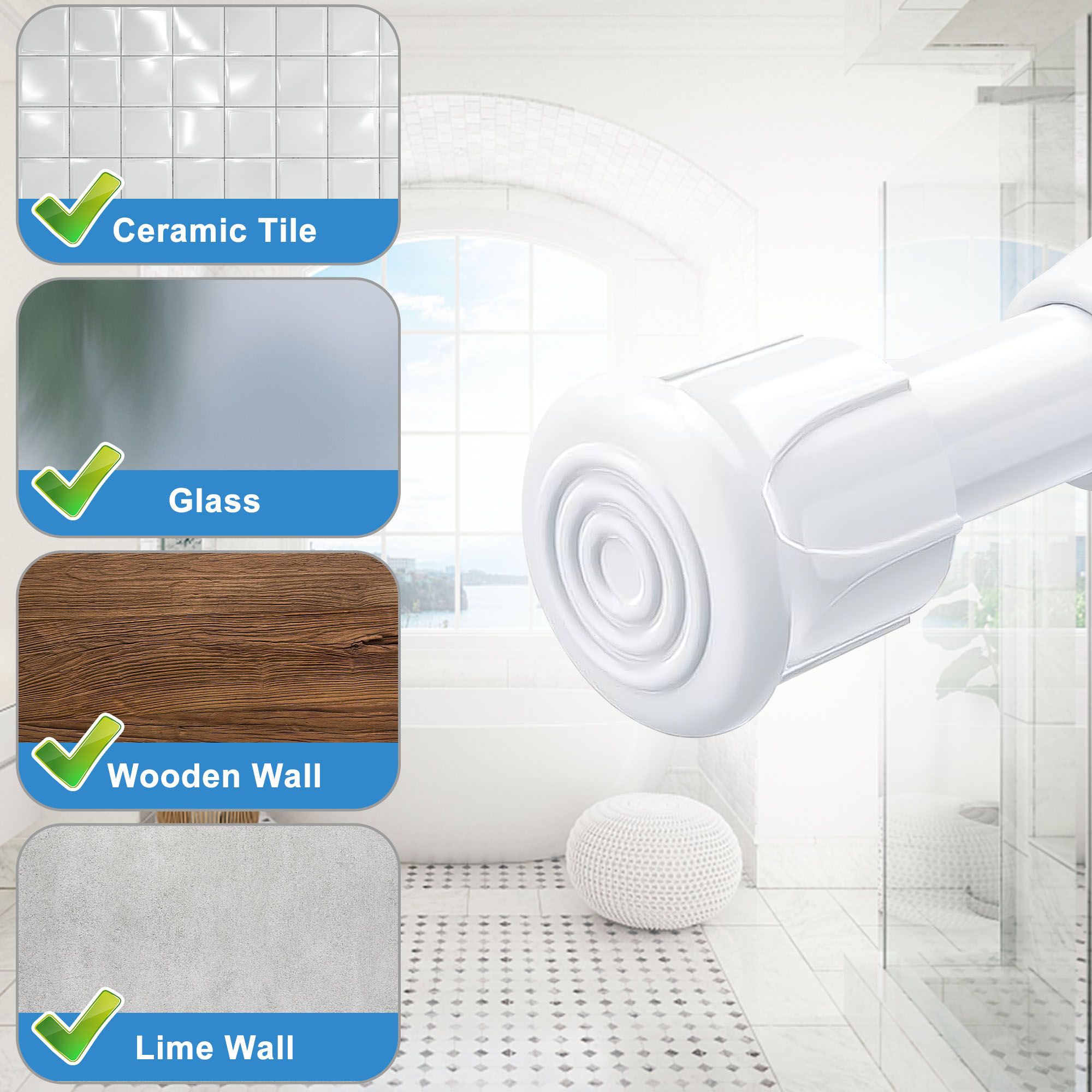 5pcs Adjustable Spring Tension Rods, 30cm x 50cm White Metal Cupboard Bars Window Curtain Rod Closet Rod