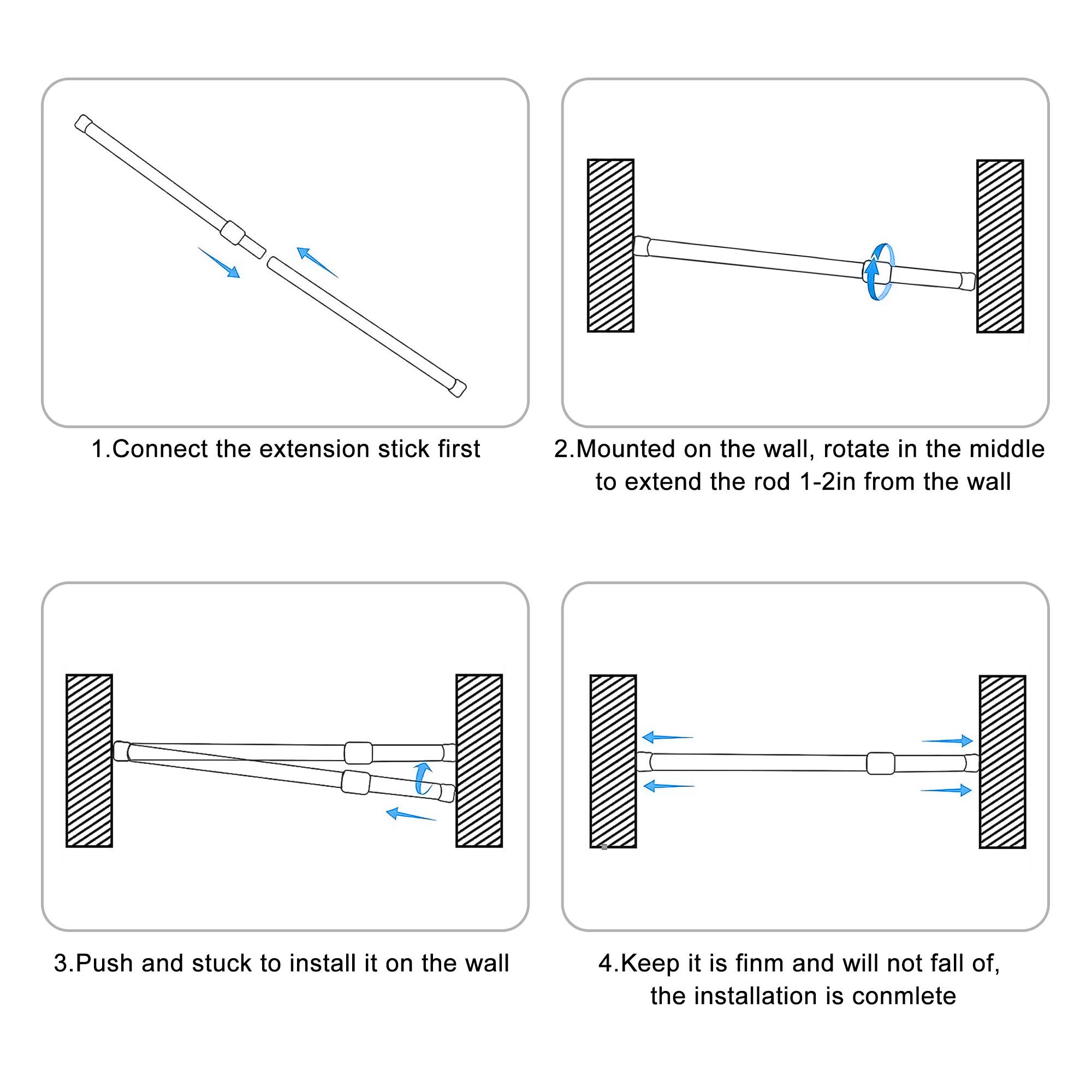 5pcs Adjustable Spring Tension Rods, 30cm x 50cm White Metal Cupboard Bars Window Curtain Rod Closet Rod