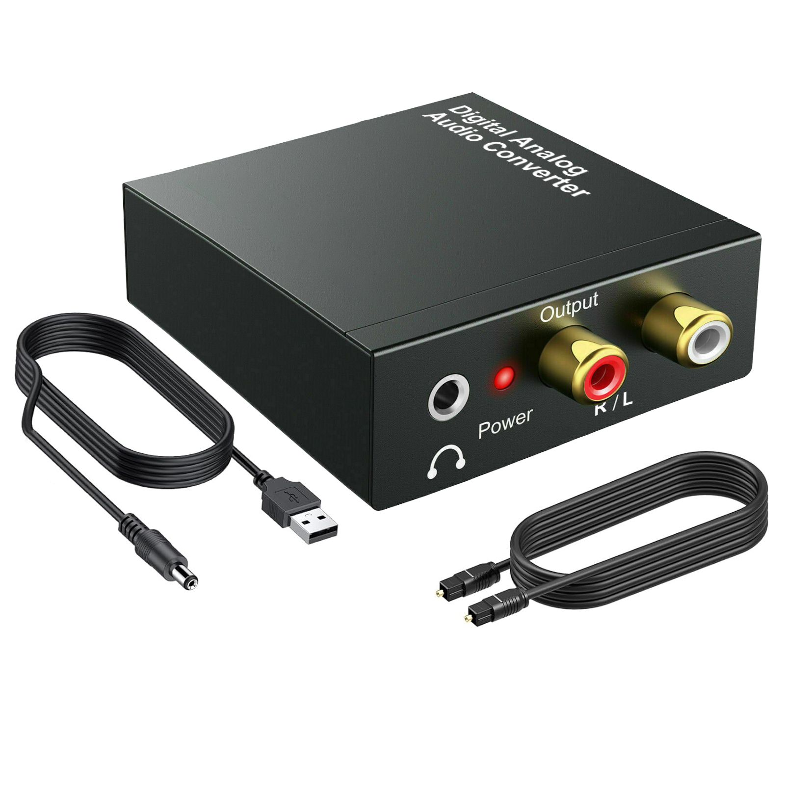 Digital-to-Analog Audio Converter, 96KHz DAC Digital Coaxial and Optical (Toslink/SPDIF) to Analog 3.5mm AUX and RCA (L/R) Stereo Audio Adapter DAC Converter with Fiber and Power Cable