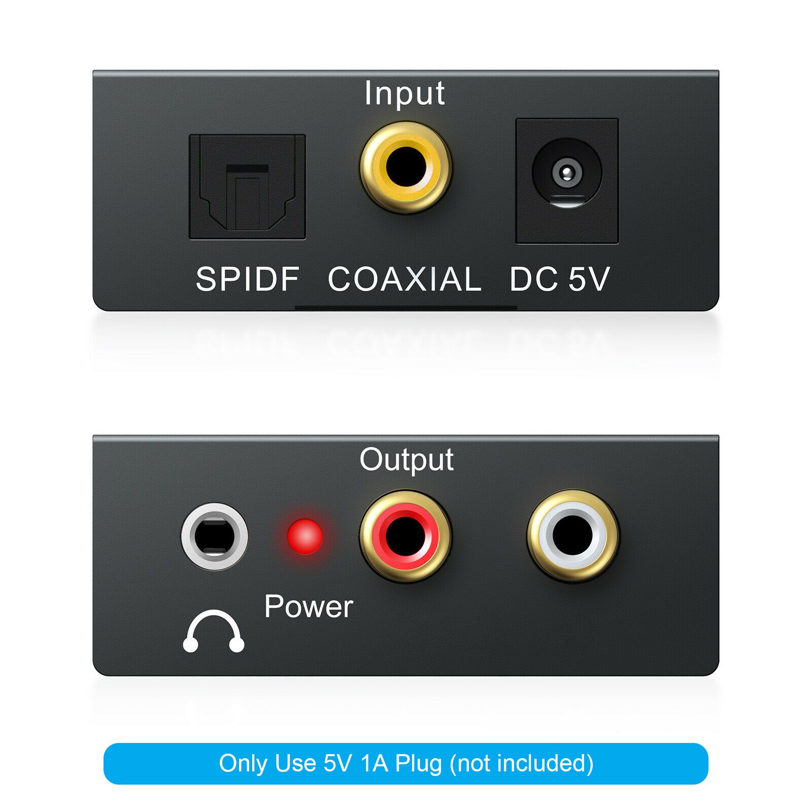 Digital-to-Analog Audio Converter, 96KHz DAC Digital Coaxial and Optical (Toslink/SPDIF) to Analog 3.5mm AUX and RCA (L/R) Stereo Audio Adapter DAC Converter with Fiber and Power Cable