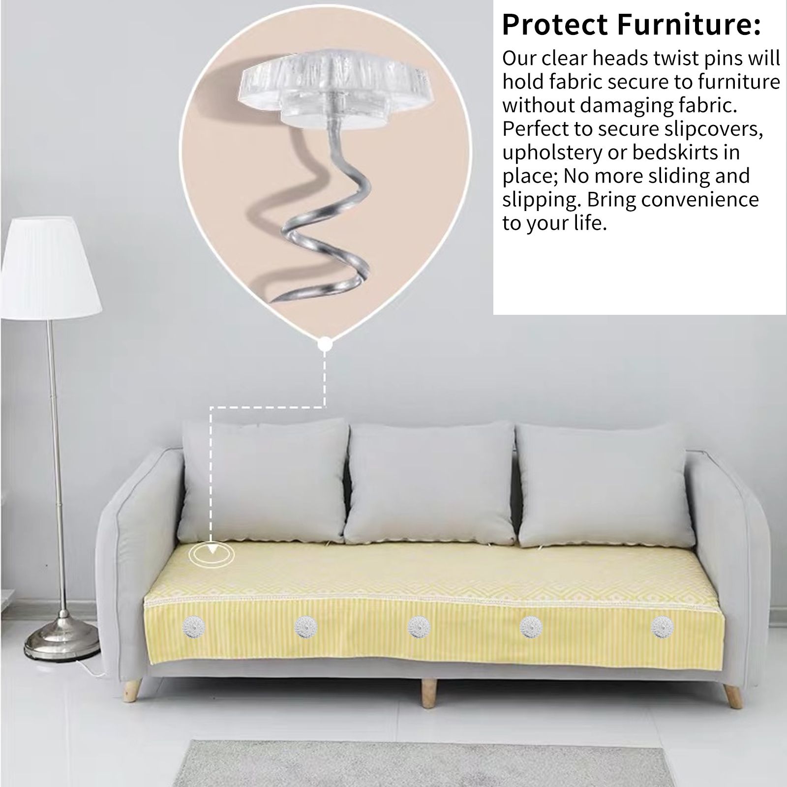 50 Pcs Clear Heads Screw Nail, Anti-rust Twist Pins with Clear Heads for Upholstery, Slipcovers, Bed Skirts, Fixed Screw Pins for Sofa Cushion and Mattress, Stainless Steel Torsion Pins