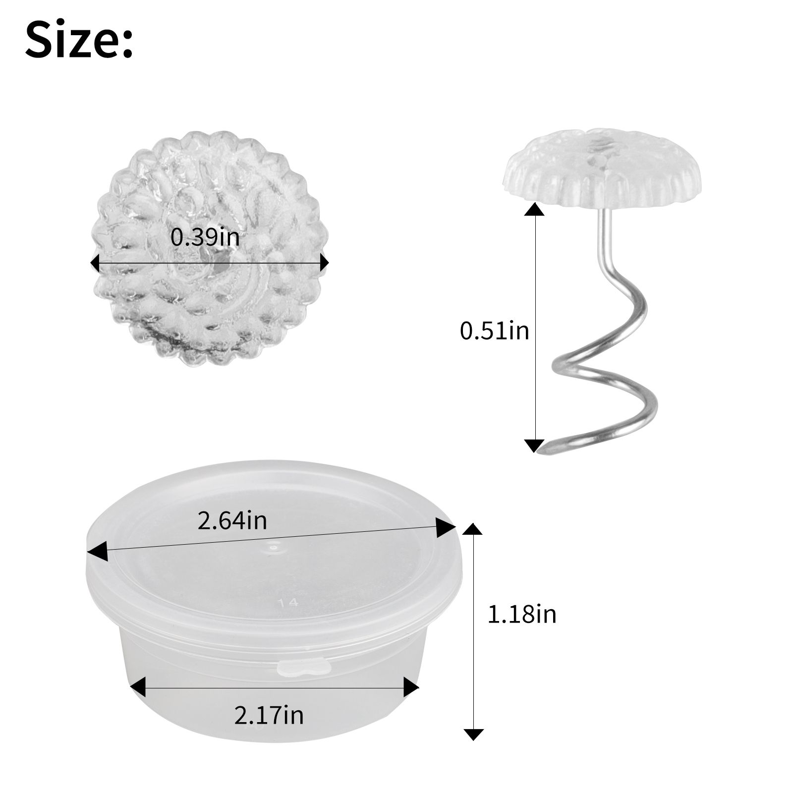 50 Pcs Clear Heads Screw Nail, Anti-rust Twist Pins with Clear Heads for Upholstery, Slipcovers, Bed Skirts, Fixed Screw Pins for Sofa Cushion and Mattress, Stainless Steel Torsion Pins