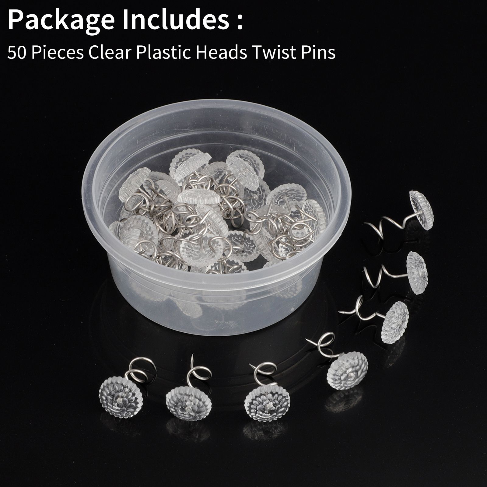 50 Pcs Clear Heads Screw Nail, Anti-rust Twist Pins with Clear Heads for Upholstery, Slipcovers, Bed Skirts, Fixed Screw Pins for Sofa Cushion and Mattress, Stainless Steel Torsion Pins