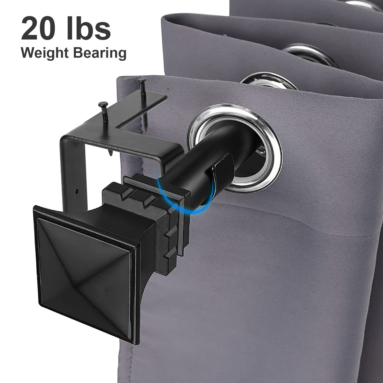 4 Pack No Drill Curtain Rod Bracket, Adjustable Metal Heavy Duty Curtain Rod, Quick Hang No Damage Screwless Curtain Rods Brackets for Home Window and Door Frame (Black)