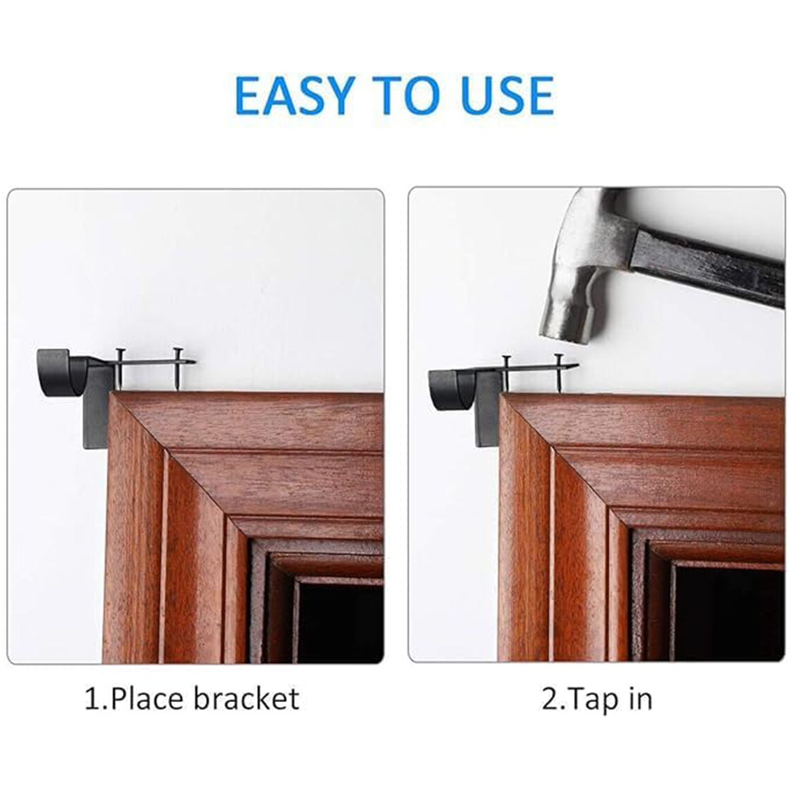 4 Pack No Drill Curtain Rod Bracket, Adjustable Metal Heavy Duty Curtain Rod, Quick Hang No Damage Screwless Curtain Rods Brackets for Home Window and Door Frame (Black)