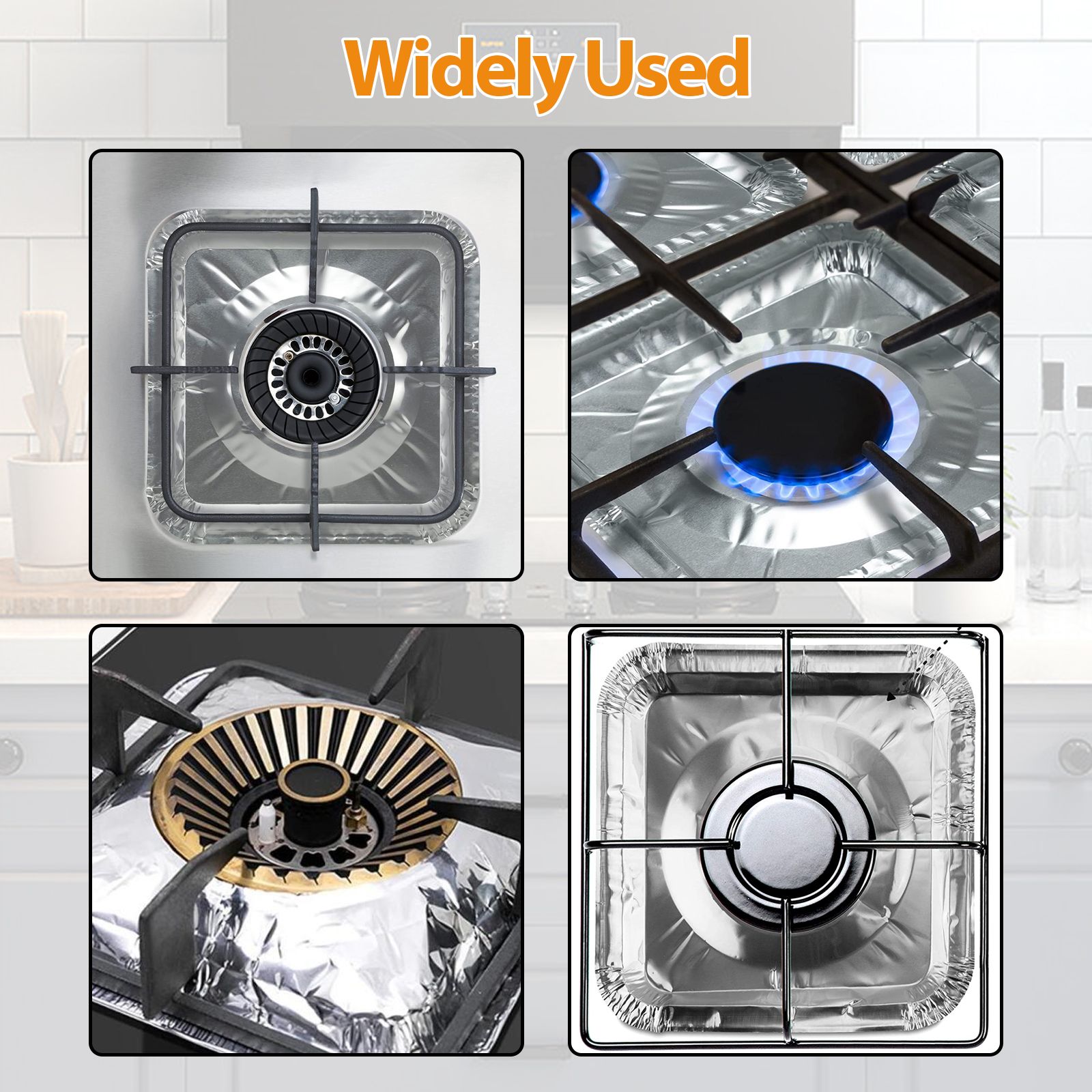 100 Pack Aluminum Foil Stove Burner Covers, 22cm  Square Disposable Gas Burner Liner, Gas Range Protector Bibs for keep Gas Range Clean