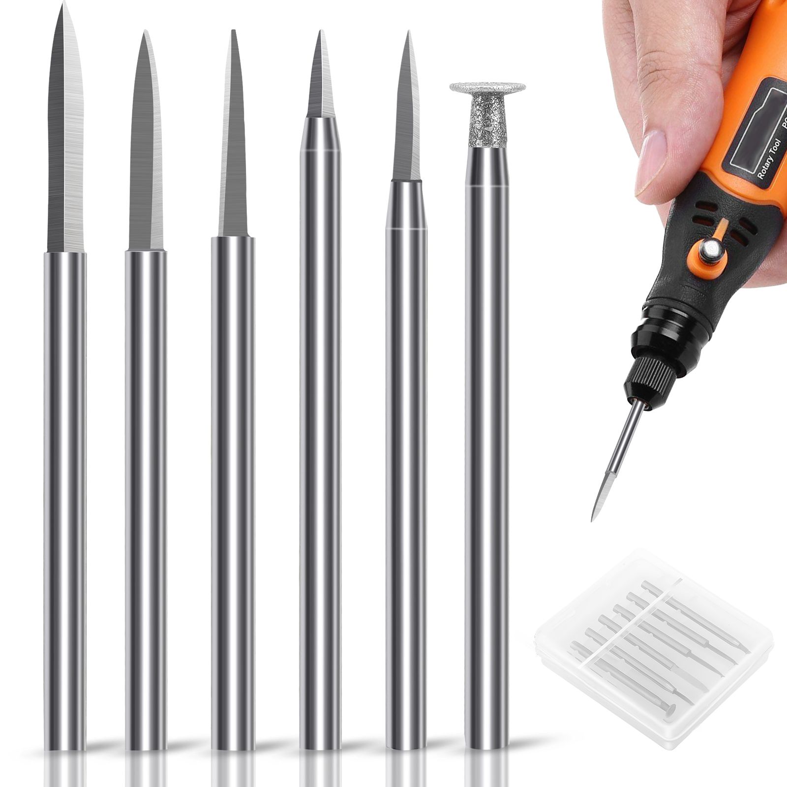 6PCS Wood Carving Drill Bits Set for Rotary Tool, 1/8" Shank HSS Engraving Drill Bit Woodworking Tool for DIY Carving Drilling Micro Sculpting