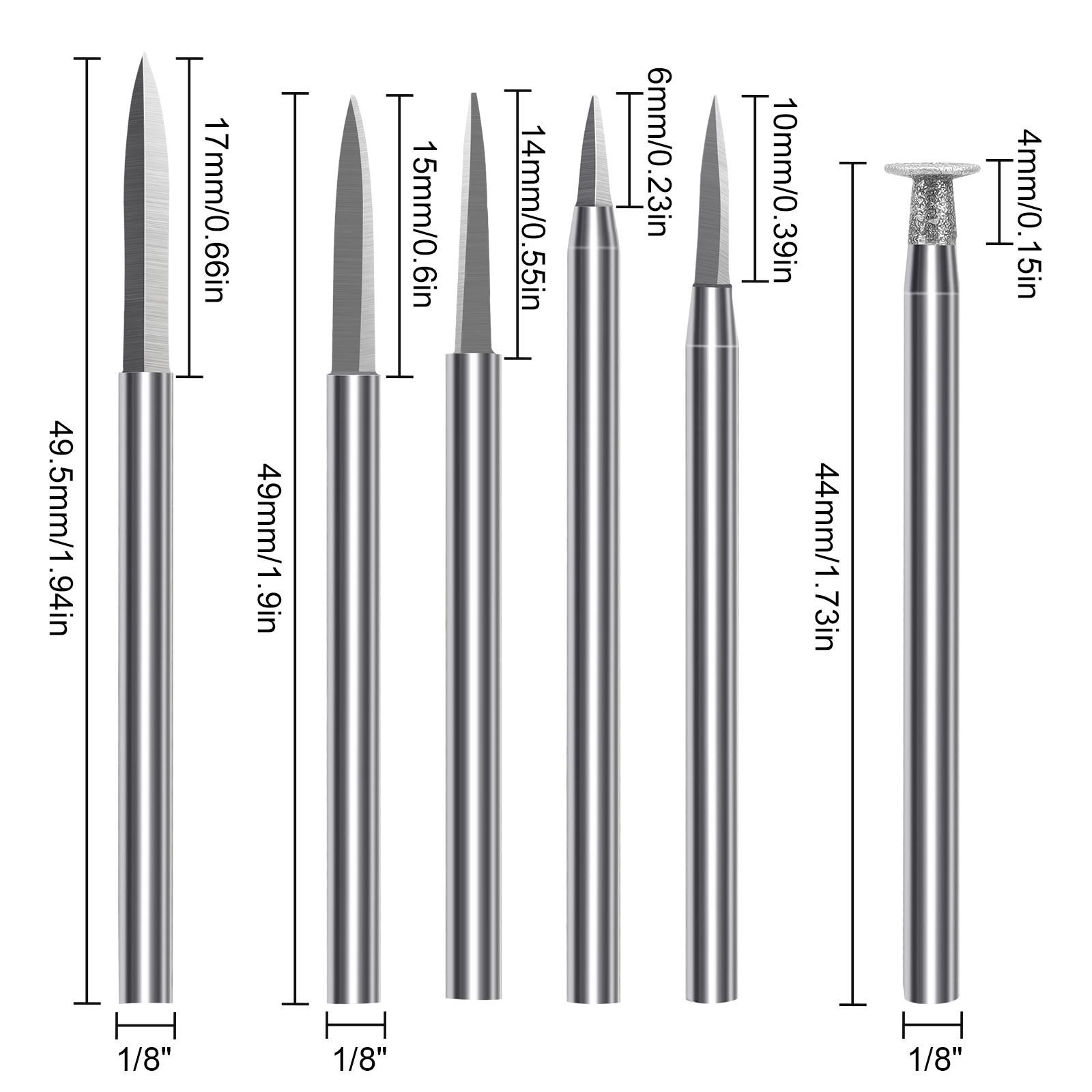 6PCS Wood Carving Drill Bits Set for Rotary Tool, 1/8" Shank HSS Engraving Drill Bit Woodworking Tool for DIY Carving Drilling Micro Sculpting