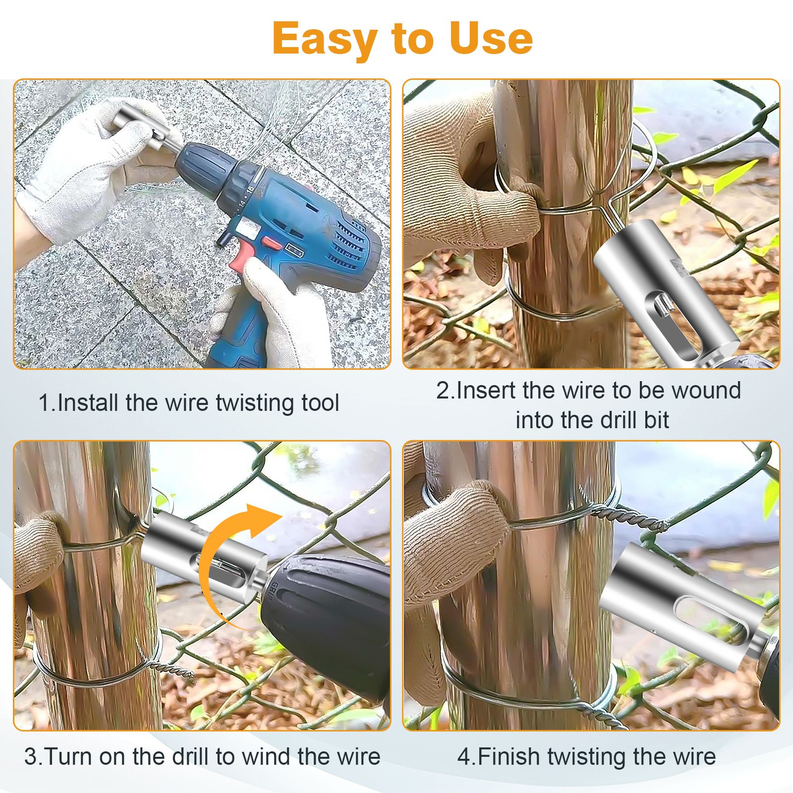 11 Gauge Twist Ties EZ Tool, Stainless Steel Twist Ties Drill Truck Tool for Chain Link Fence Wire Making
