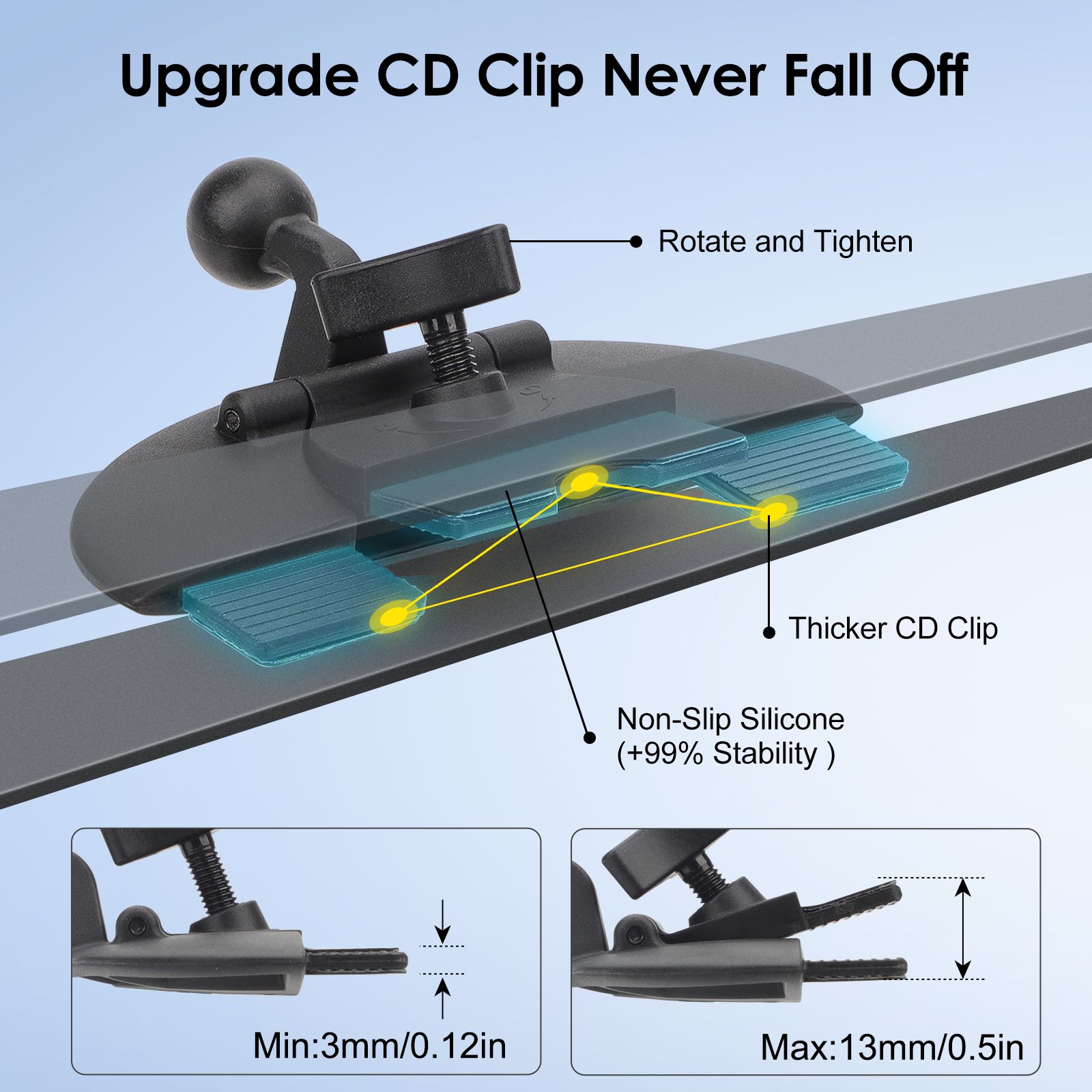 2 in 1 CD Slot Tablet Car Mount, Universal 360° Rotation CD Player Car Phone Holder Car CD Tray Tablet Stand for 4.7-12.9in Devices, Black