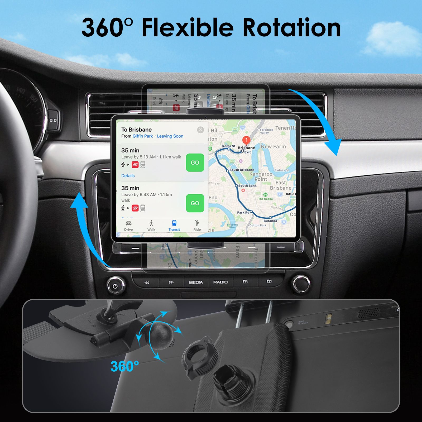 2 in 1 CD Slot Tablet Car Mount, Universal 360° Rotation CD Player Car Phone Holder Car CD Tray Tablet Stand for 4.7-12.9in Devices, Black