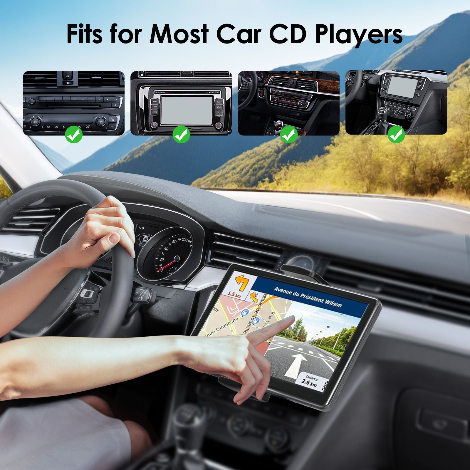 2 in 1 CD Slot Tablet Car Mount, Universal 360° Rotation CD Player Car Phone Holder Car CD Tray Tablet Stand for 4.7-12.9in Devices, Black