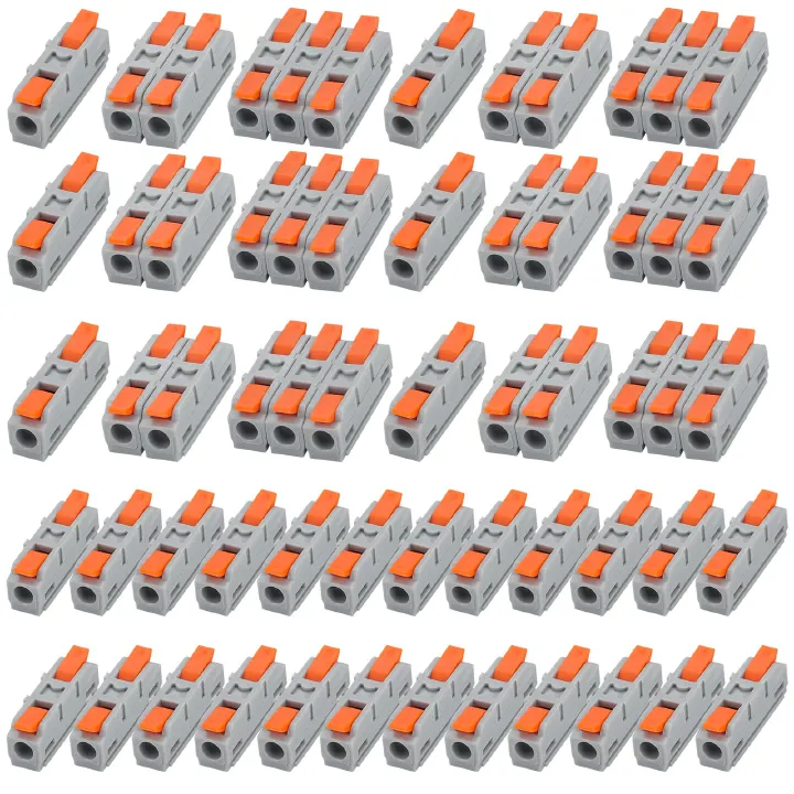 60PCS Lever Wire Connectors Kit, Mini Quick Wire Splice Connectors Push-in, 2/3/4/5/6 Port, 1 in 1 Out Electrical Wire Butt Splice Inline Terminals, 24-12 AWG