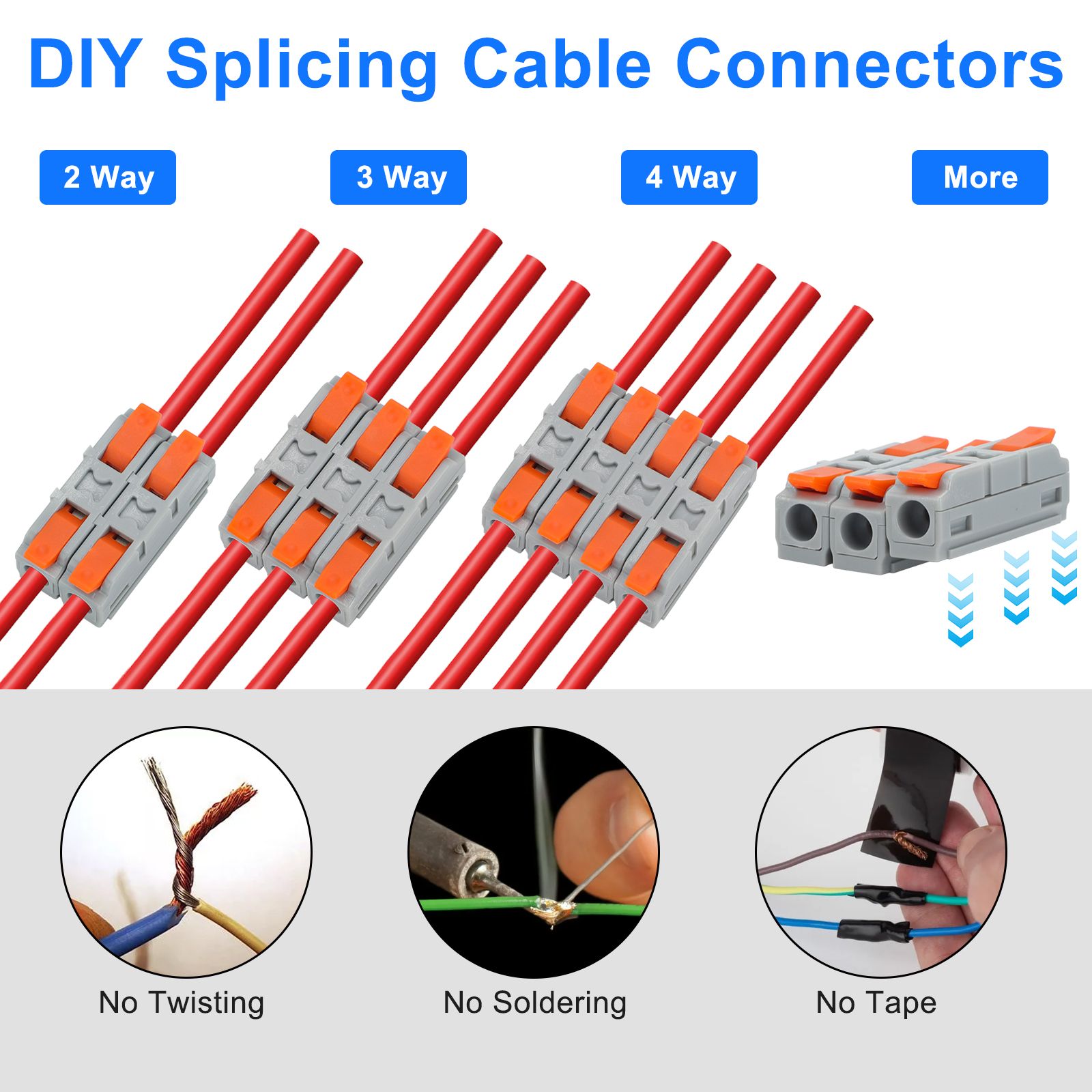 60PCS Lever Wire Connectors Kit, Mini Quick Wire Splice Connectors Push-in, 2/3/4/5/6 Port, 1 in 1 Out Electrical Wire Butt Splice Inline Terminals, 24-12 AWG
