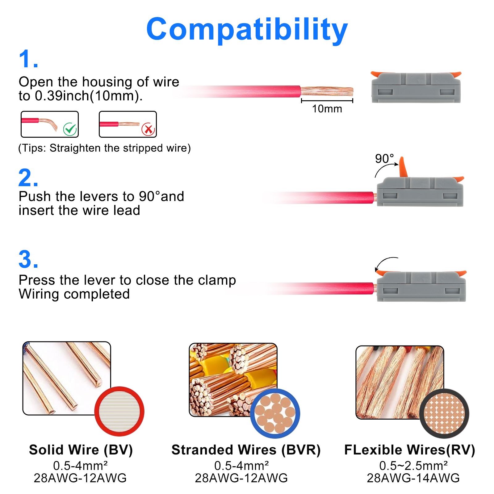 60PCS Lever Wire Connectors Kit, Mini Quick Wire Splice Connectors Push-in, 2/3/4/5/6 Port, 1 in 1 Out Electrical Wire Butt Splice Inline Terminals, 24-12 AWG