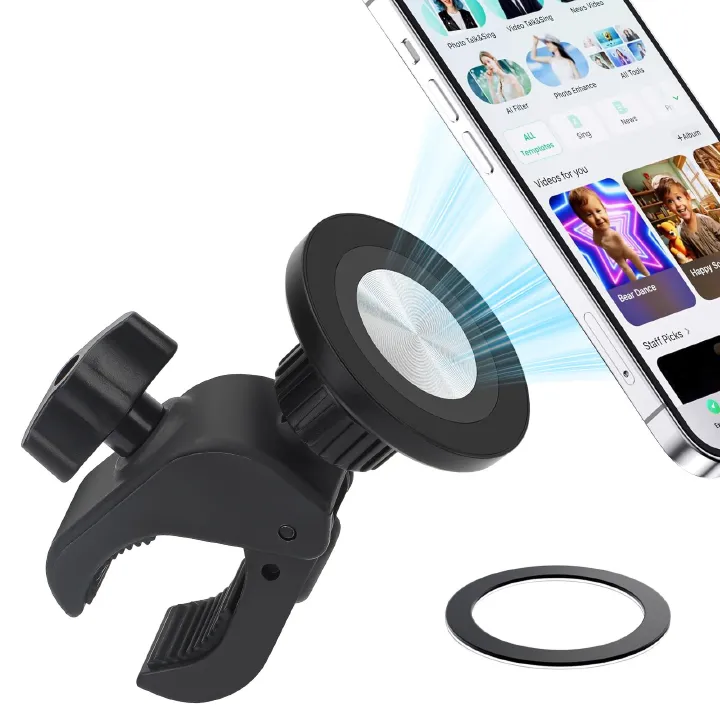 Bike Phone Holder, Magnetic Motorcycle Handlebar Phone Mount for iPhone Magsafe and All Smartphones, for Stationary Exercise Bike Treadmill Gym Fitness Equipment
