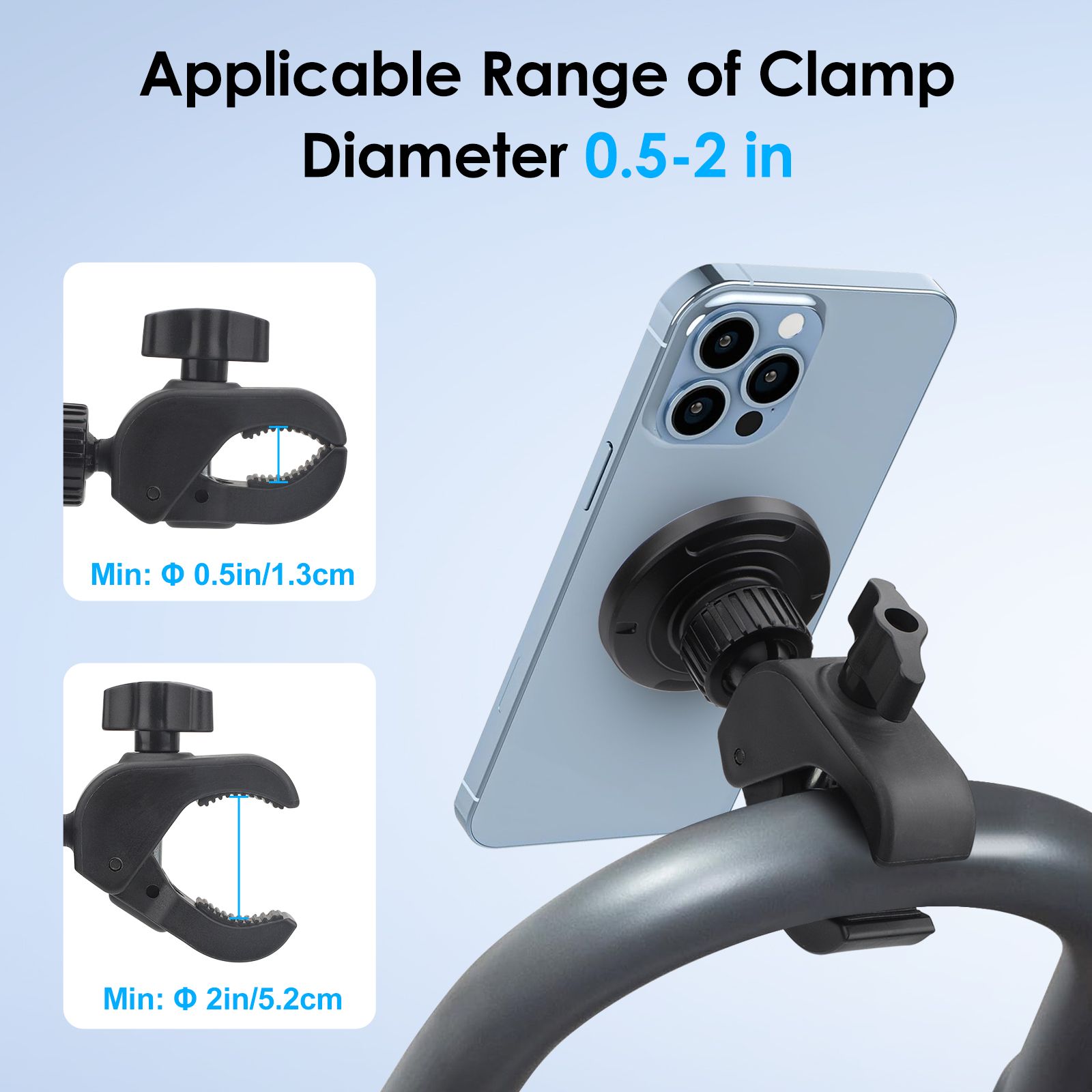 Bike Phone Holder, Magnetic Motorcycle Handlebar Phone Mount for iPhone Magsafe and All Smartphones, for Stationary Exercise Bike Treadmill Gym Fitness Equipment