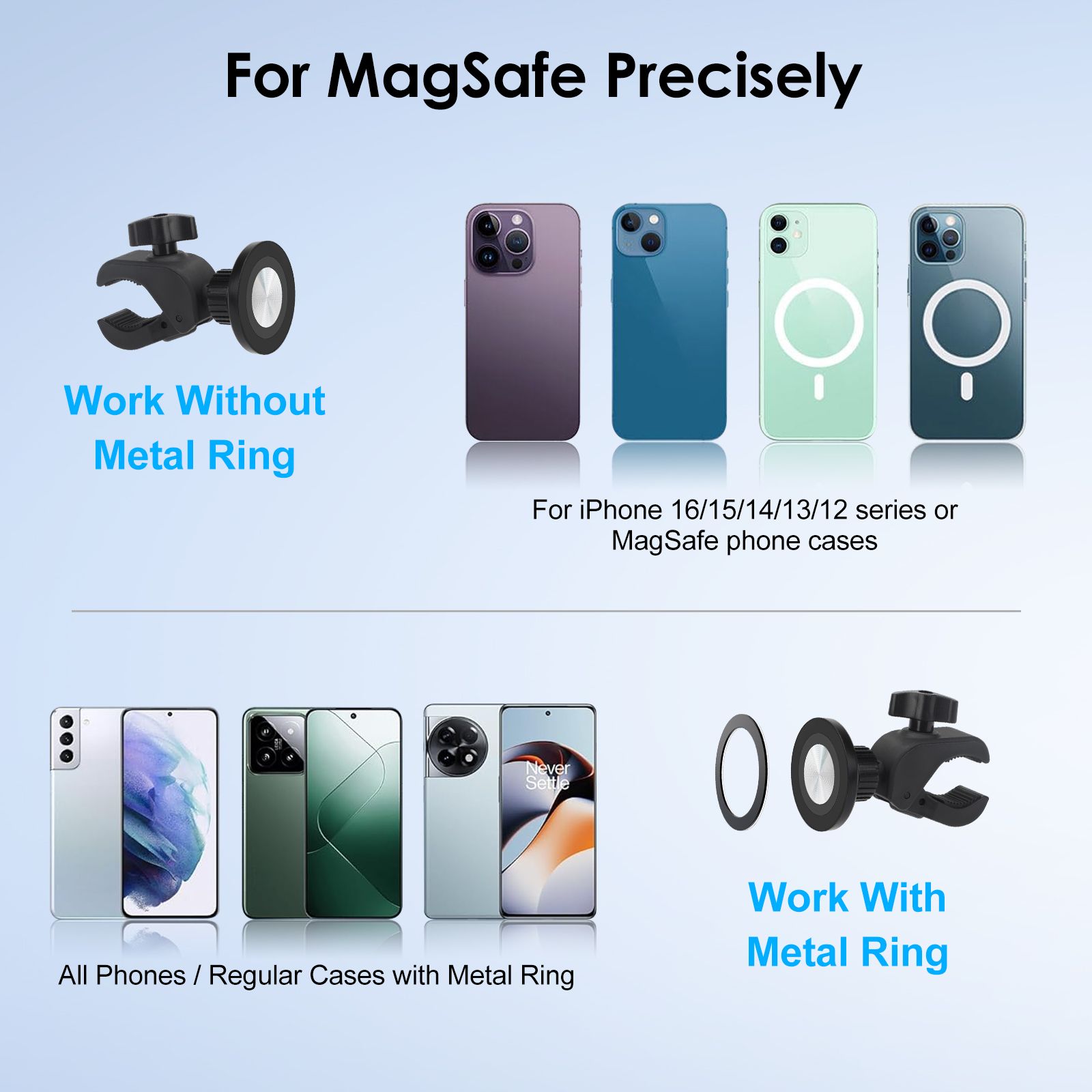 Bike Phone Holder, Magnetic Motorcycle Handlebar Phone Mount for iPhone Magsafe and All Smartphones, for Stationary Exercise Bike Treadmill Gym Fitness Equipment