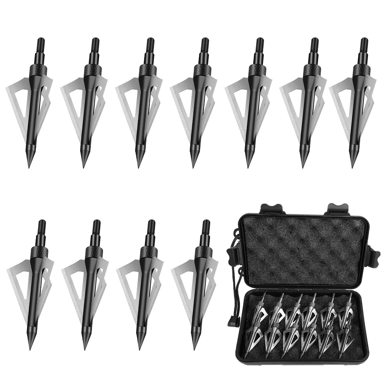12 Pcs Hunting Broadheads, 3 Blades Archery Broadheads 100 Grain Hunting Screw-in Arrow Tips Compatible with Crossbow and Compound Bow