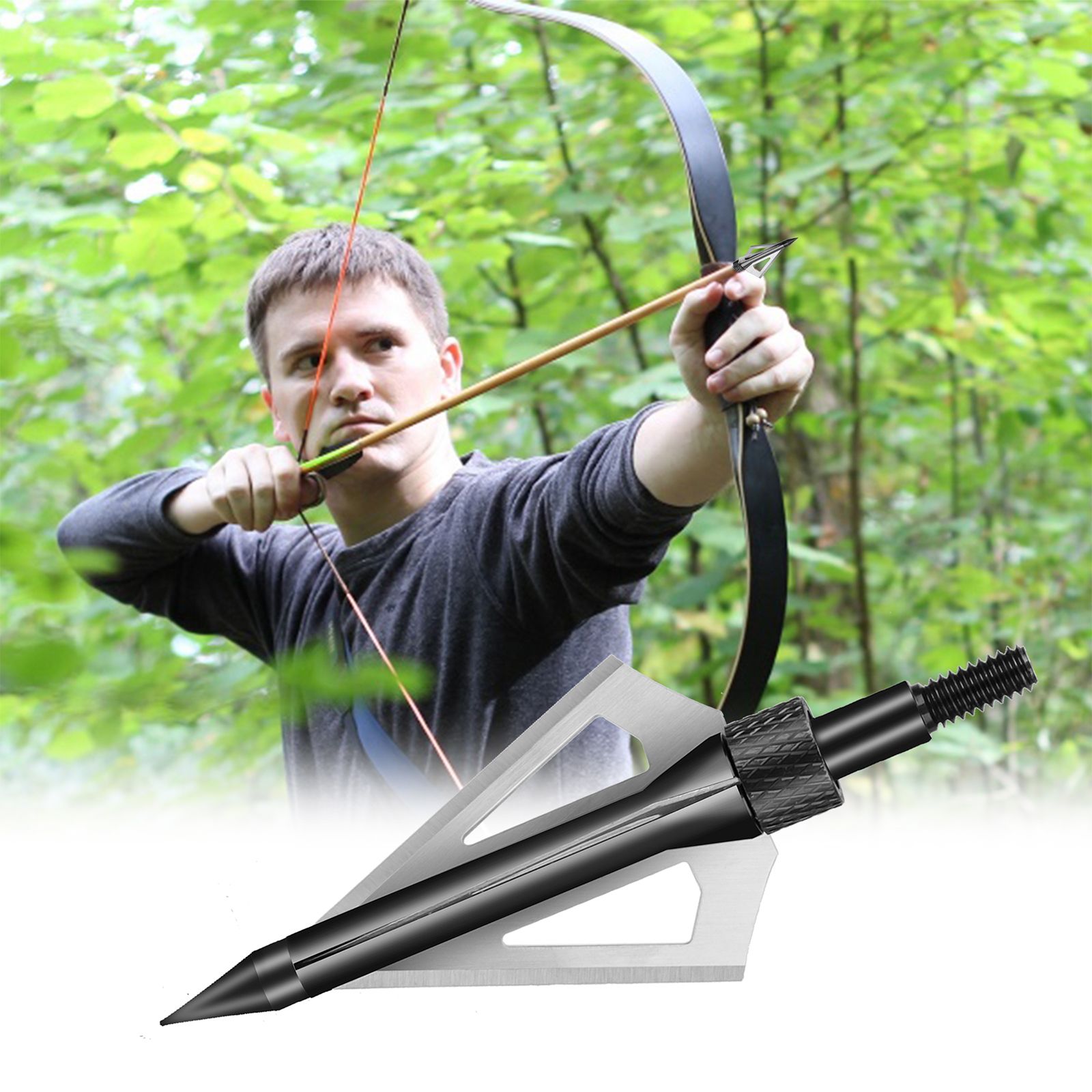 12 Pcs Hunting Broadheads, 3 Blades Archery Broadheads 100 Grain Hunting Screw-in Arrow Tips Compatible with Crossbow and Compound Bow
