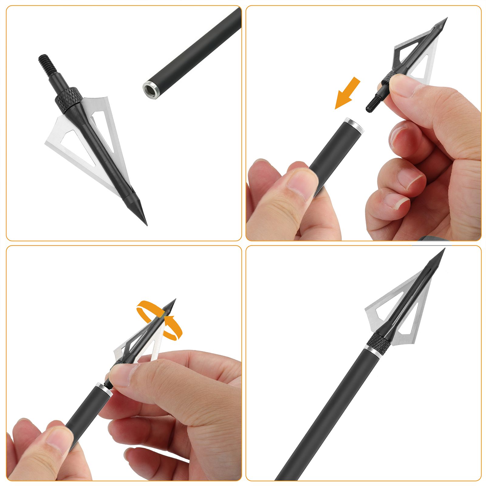 12 Pcs Hunting Broadheads, 3 Blades Archery Broadheads 100 Grain Hunting Screw-in Arrow Tips Compatible with Crossbow and Compound Bow