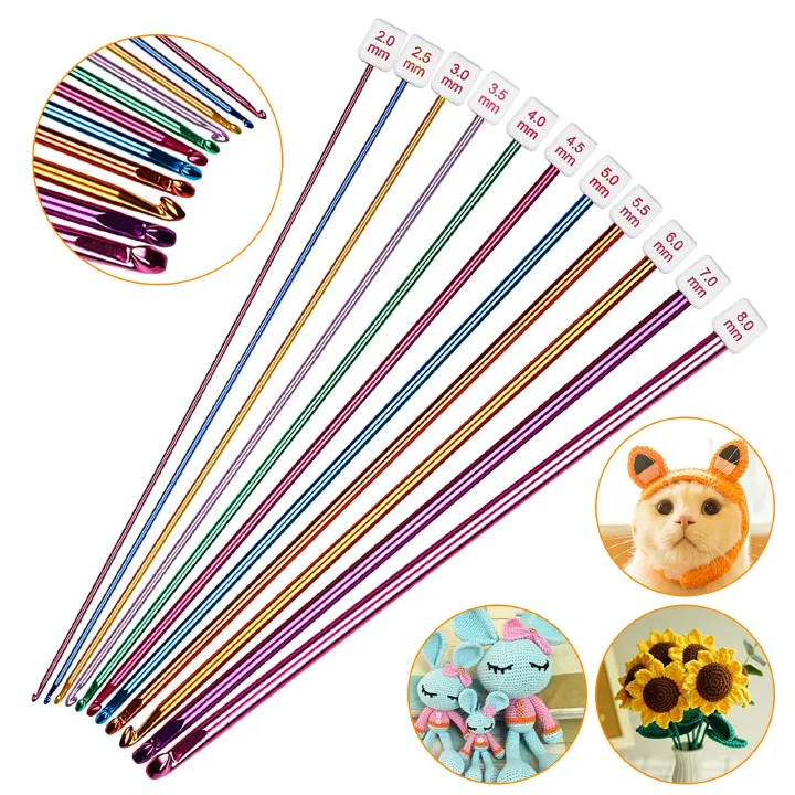 11pcs Long Crochet Hooks, Tunisian Crochet Hooks, Multi-Coloured Afghan Crochet Needles for Crocheting, 2 mm (B)-8 mm (L), Crochet Hooks Knitting Tools Set Ideal for Crochet Lovers & Beginners