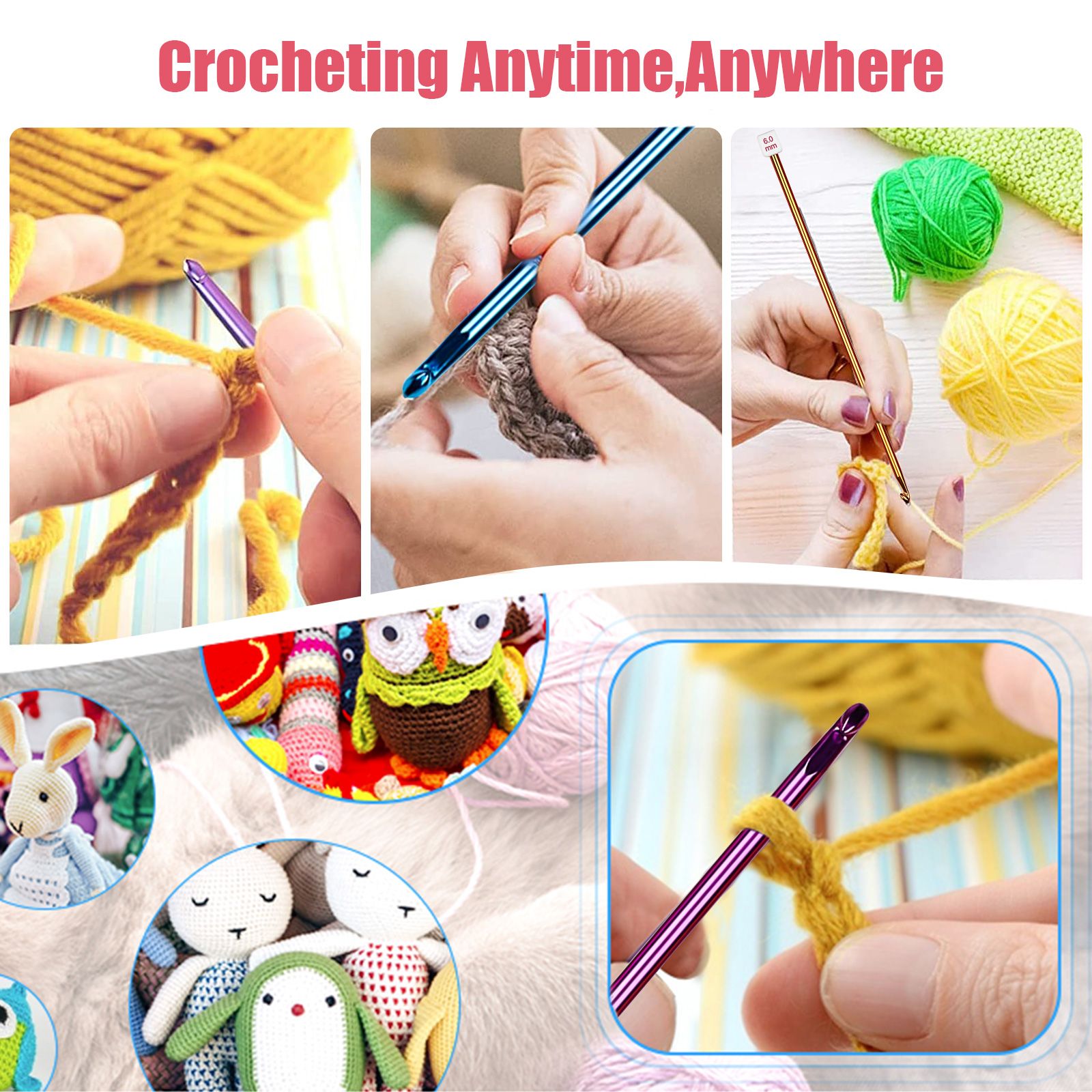 11pcs Long Crochet Hooks, Tunisian Crochet Hooks, Multi-Coloured Afghan Crochet Needles for Crocheting, 2 mm (B)-8 mm (L), Crochet Hooks Knitting Tools Set Ideal for Crochet Lovers & Beginners